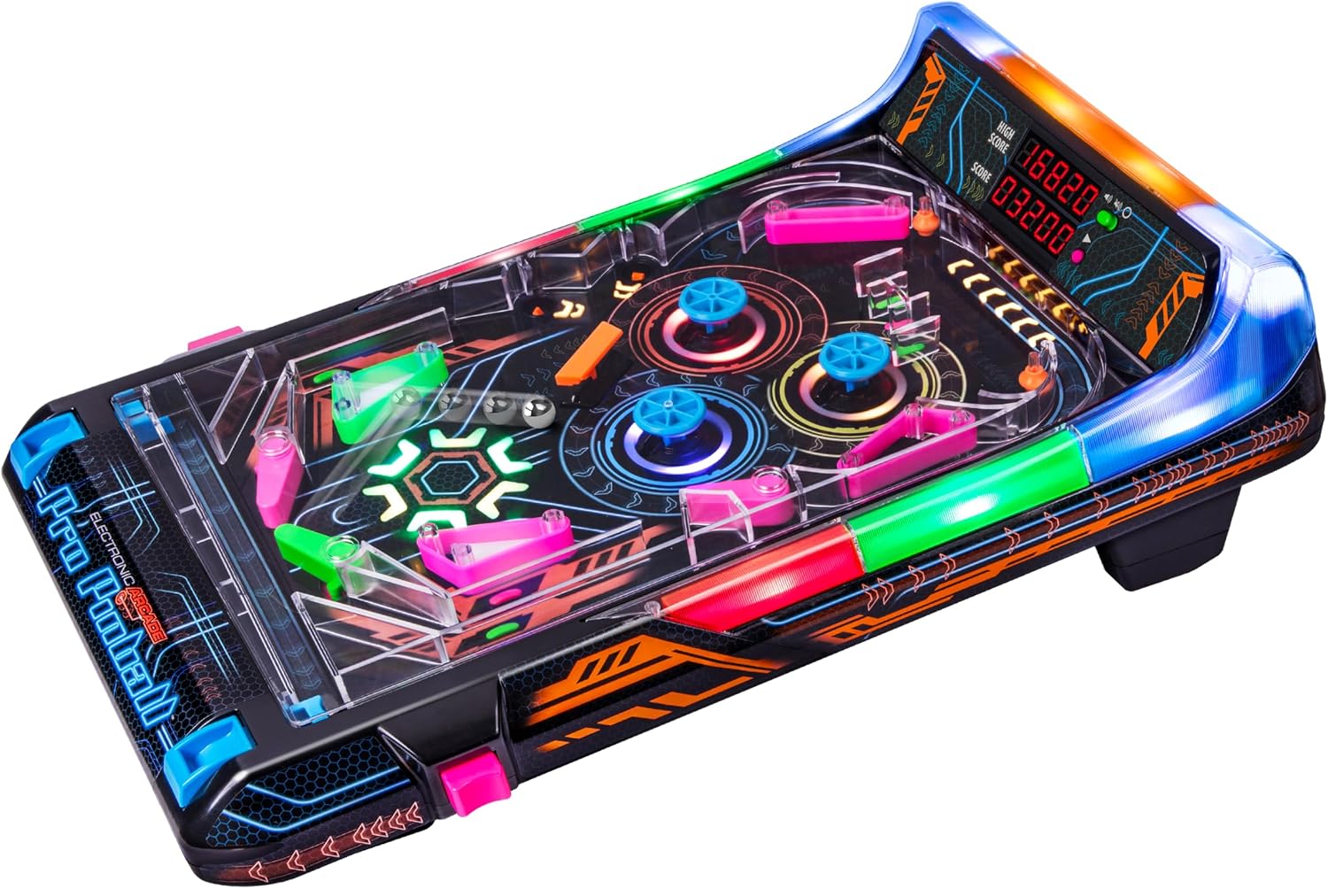 Merchant Ambassador Electronic Arcade Pro Pinball - Light & Sound Tabletop Game, Dual LED Scoreboard, 10 Professional-Grade Features