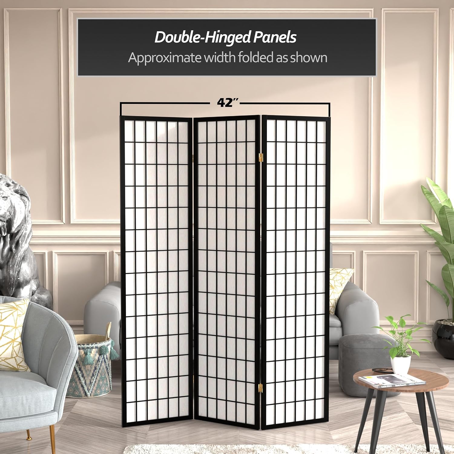 Red Lantern 6 ft. Tall Window Pane Shoji Screen - Walnut - 5 Panels