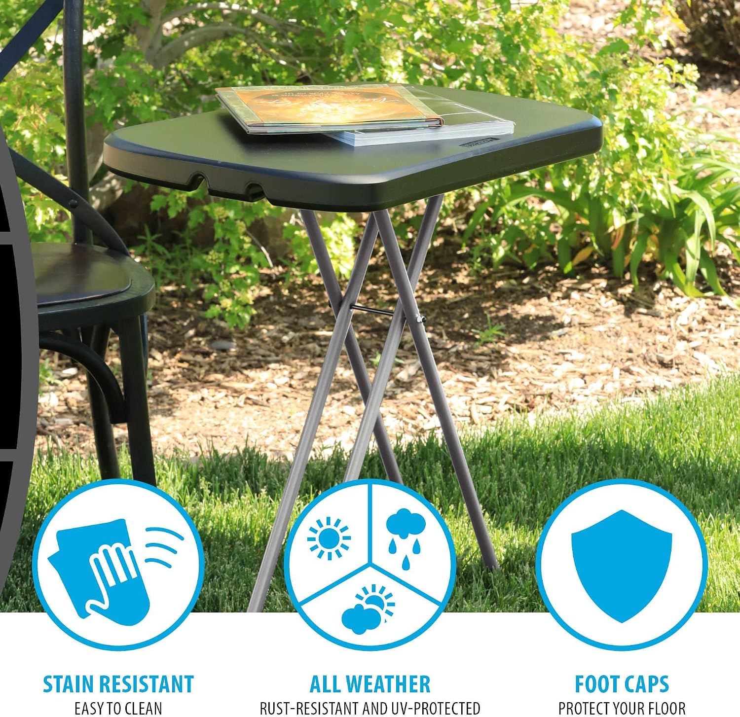LIFETIME 80251 Adjustable Folding Laptop Table TV Tray, 26 Inch, White Granite