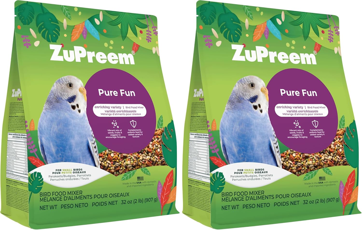 ZuPreem Sensible Seed Parakeet & Budgie Food, Variety Mixer, Small, 2 lb | Bird Food Mixer, Parrot & Parakeet Food, Budgie, Treats, Pellet Mix, Pumpkin Seeds, Safflower, Variety, Made in USA