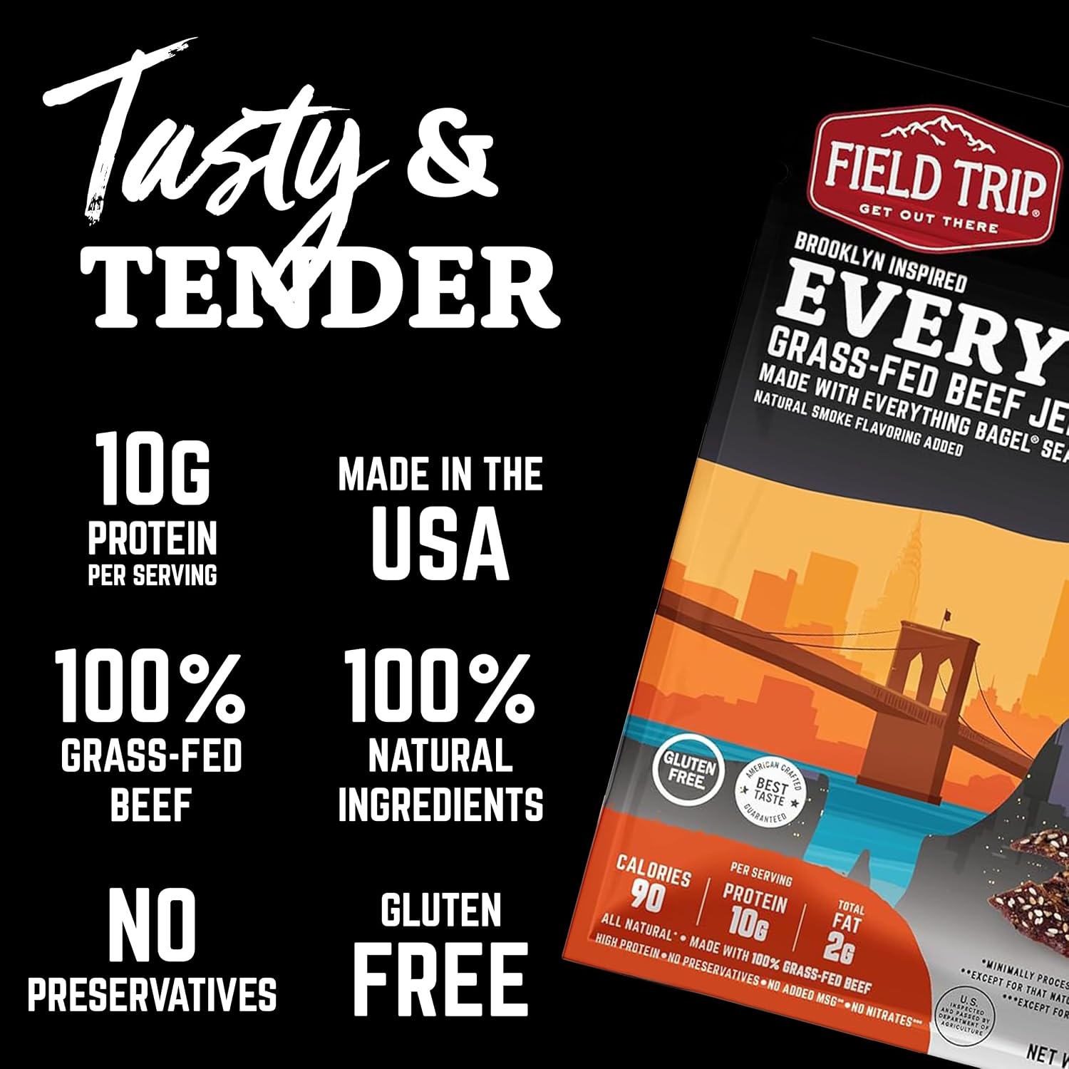 Field Trip Beef Jerky, Original, 1 Oz Bag, 12 Bags/carton | Grass Fed Beef Jerky, Healthy Gluten Free Snacks, All Natural, Paleo-Friendly Beef Jerky, High Protein, Low Carb, No Nitrates