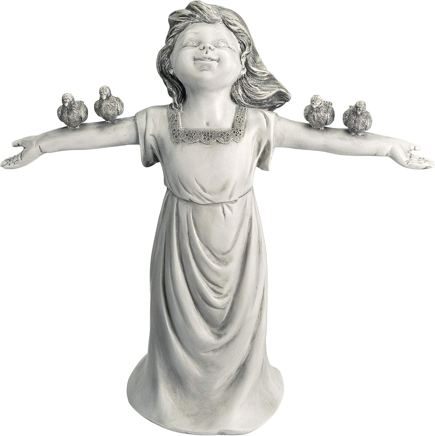 Design Toscano Basking in Glory Little Girl with Birds Outdoor Garden Statue, Medium, 16 inches tall, Cast Stone Resin, Two Tone Stone Finish