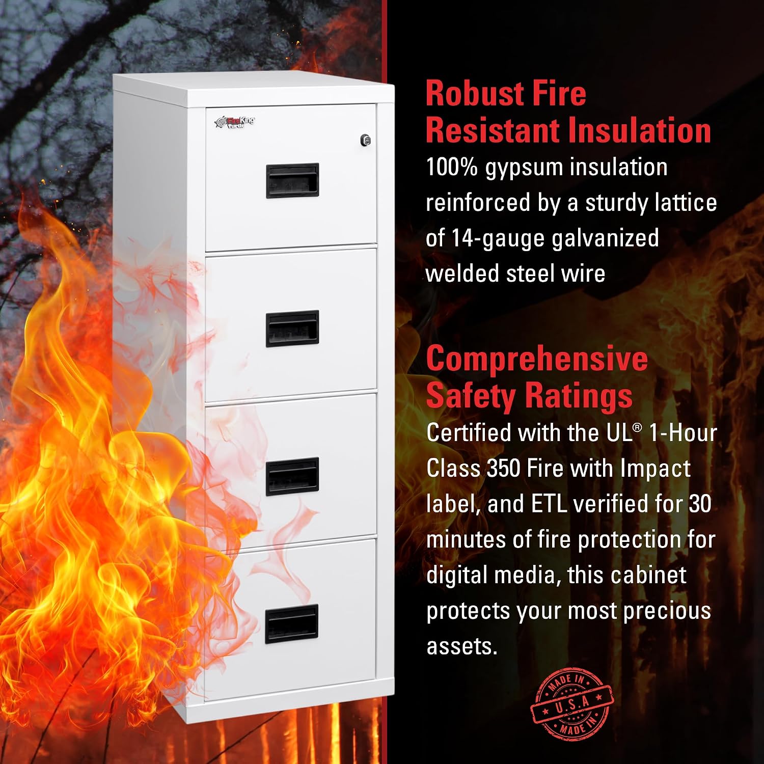 FireKing Turtle Vertical 2 Drawer Fire Rated File Cabinet, Black | 1 Hour Fire Rated Filing Cabinet - UL Class 350 - Water Resistant - Key Lock - Made in USA
