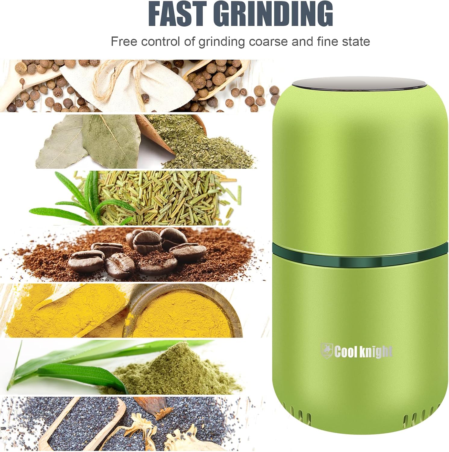 COOL KNIGHT Herb Grinder [large capacity/fast/Electric ]-Spice Herb Coffee Grinder with Pollen Catcher/- 7.5" (Black)