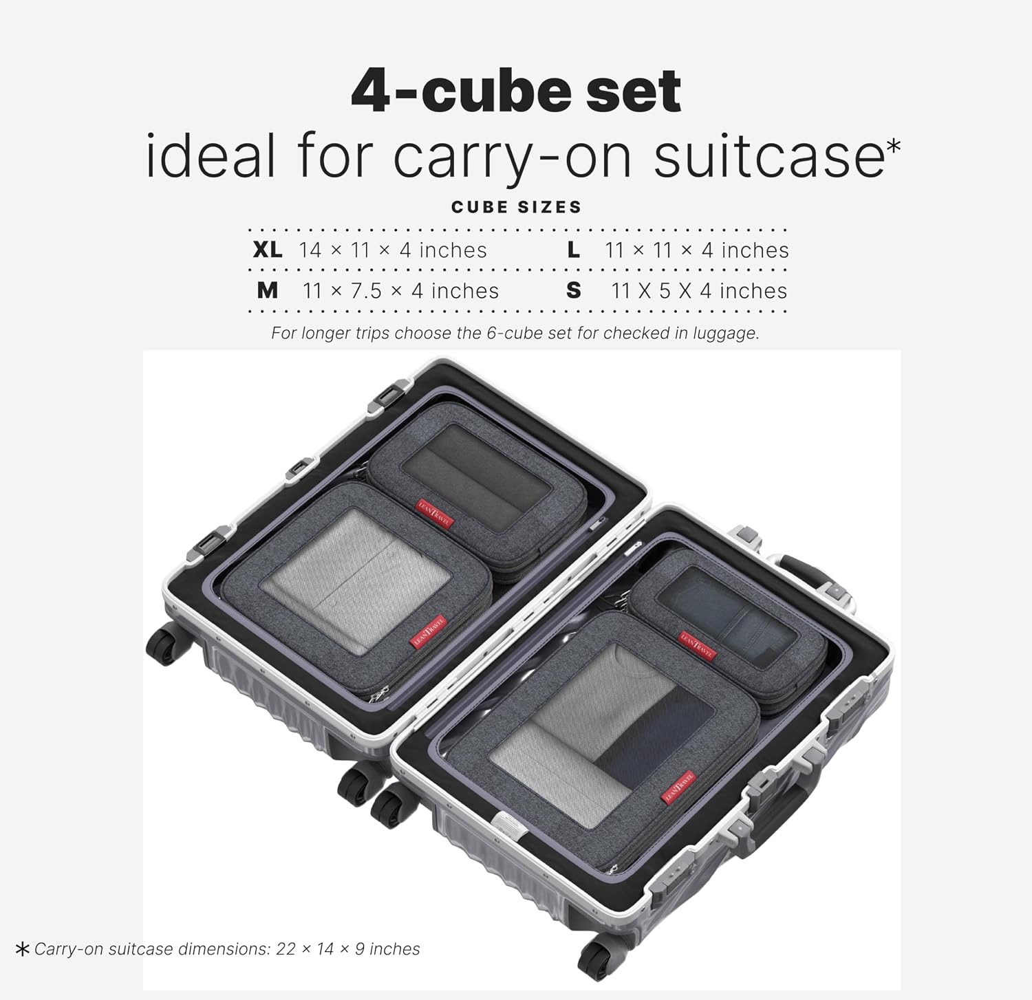 LeanTravel Premium Compression Packing Cubes for Travel - Suitcase Organizer Bags with Double Zipper & Breathable Mesh Panel - Space Saving Carry On Luggage Essentials (6-Pack, Grey)