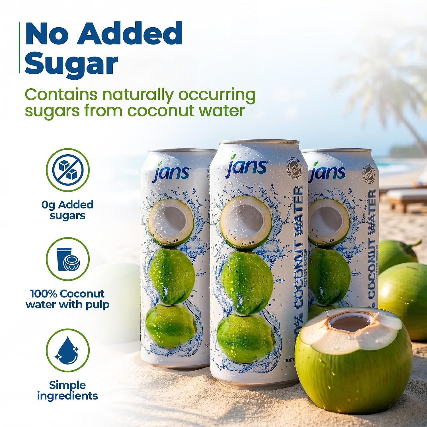 Jans 100% Coconut Water With Pulp, Unsweetened, 16.57 Fl Oz, Pack of 12