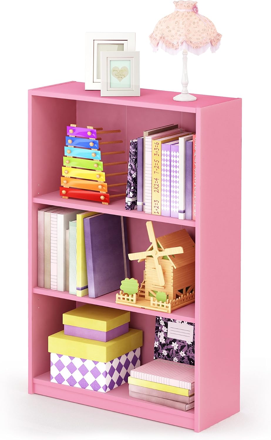 Furinno Jaya Book Shelf, 3-Tier Bookshelf, Bookcase with Adjustable Shelves, 9.5 x 24.5 x 40.3, for Organization and Storage, for Living Room, Bedroom, Home Office, White
