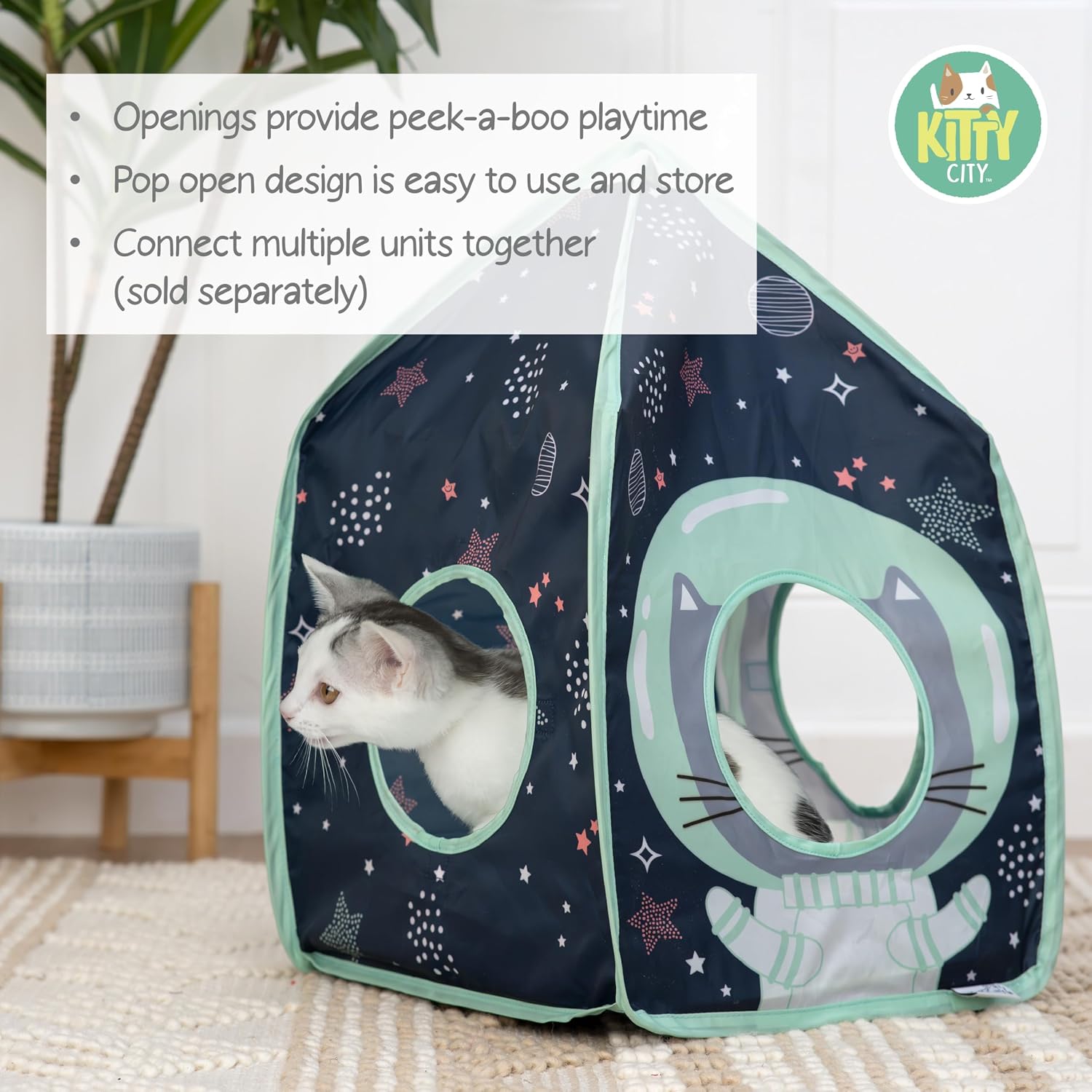 Kitty City Safari Jungle Pop-Up Cat Cube, Collapsible Indoor Cat Hideout & Play Cube with Peekaboo Openings, Easy Storage, 15” x 15” x 15”