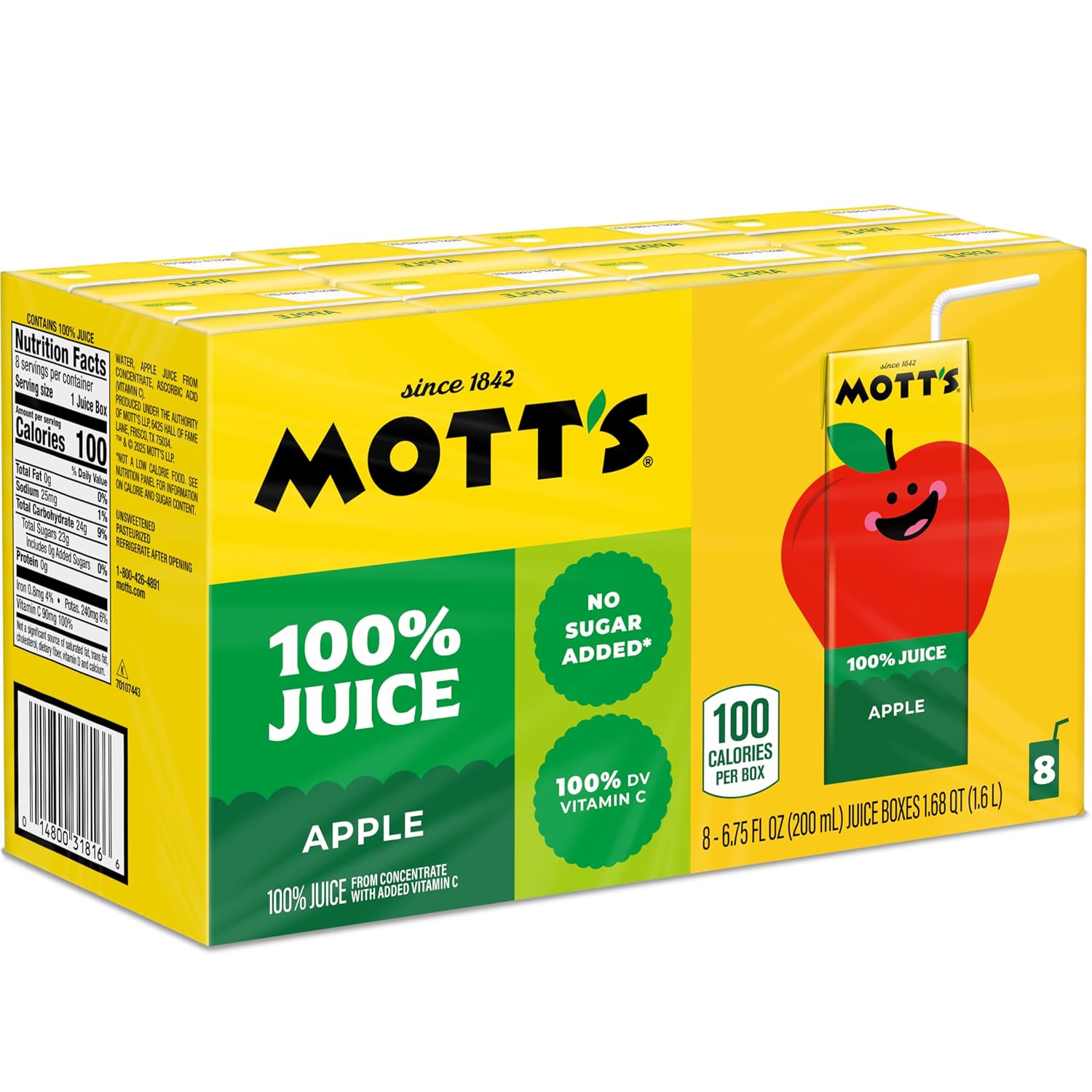 Mott's 100% Original Apple Juice, 6.75 Fl Oz Boxes, 32 Count (4 Packs Of 8), 2 Servings Of Fruit, 100% Fruit Juice, Gluten-free, Caffeine-free, Kosher, Contains No Artificial Colors Or Sweeteners
