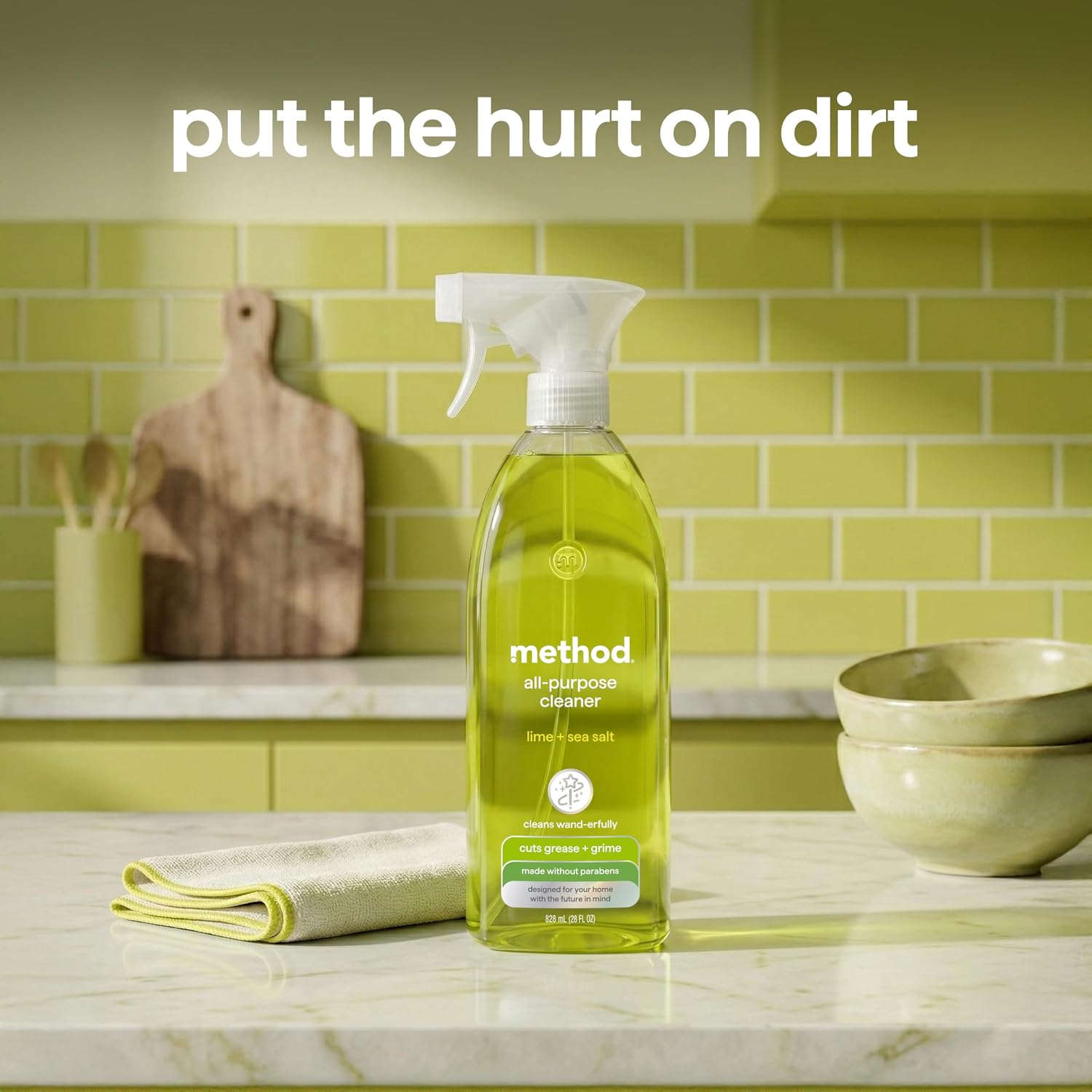 method All-Purpose Cleaner Spray, Lime + Sea Salt, 28 fl oz | Cuts Grease & Grime on Counters, Glass, Sealed Wood & Floors, for Kitchen & Bathroom, Controlled Mist, Streak Free