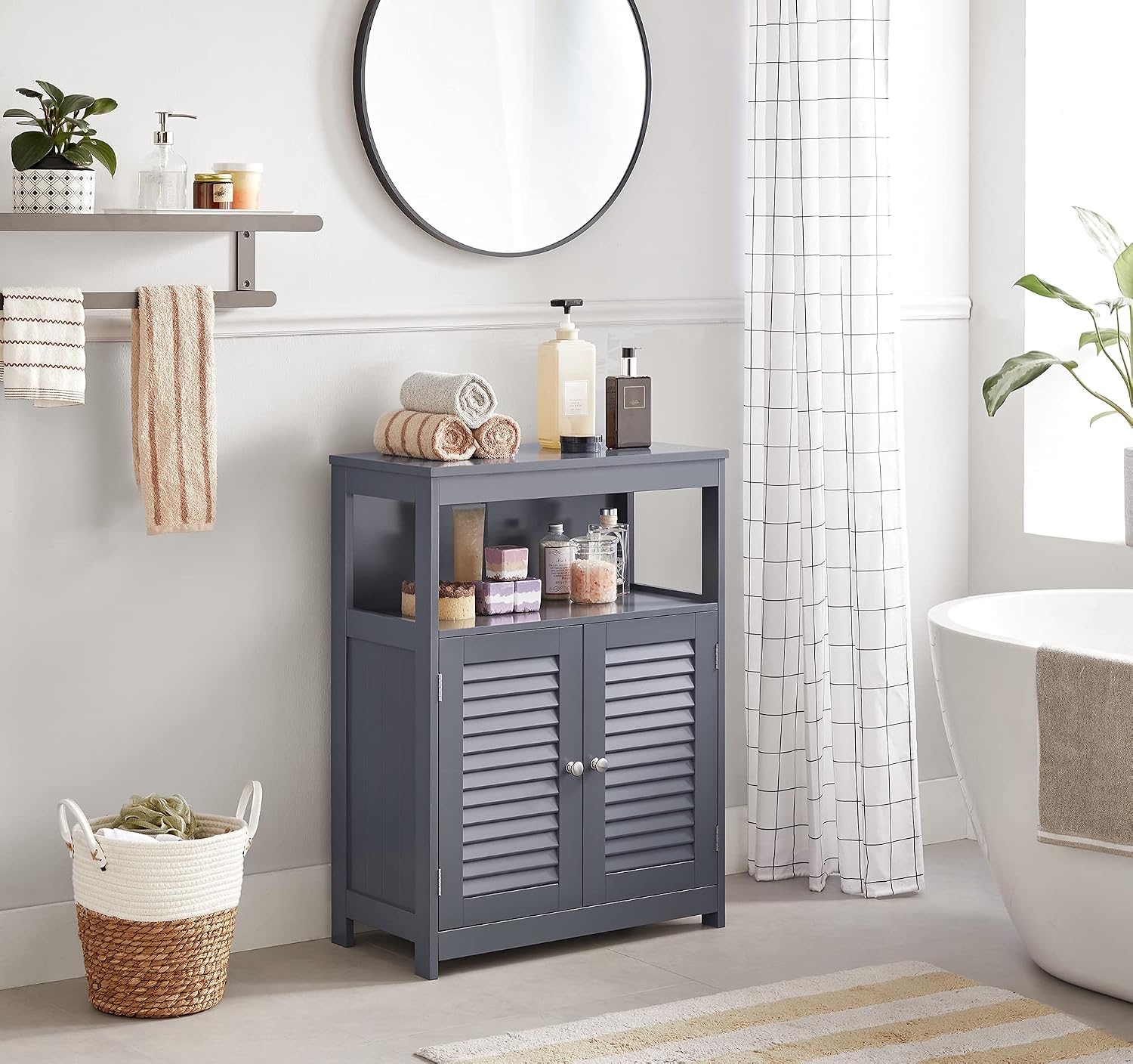 VASAGLE Bathroom Storage Cabinet, with 2 Doors, 31.5" H, Cloud White
