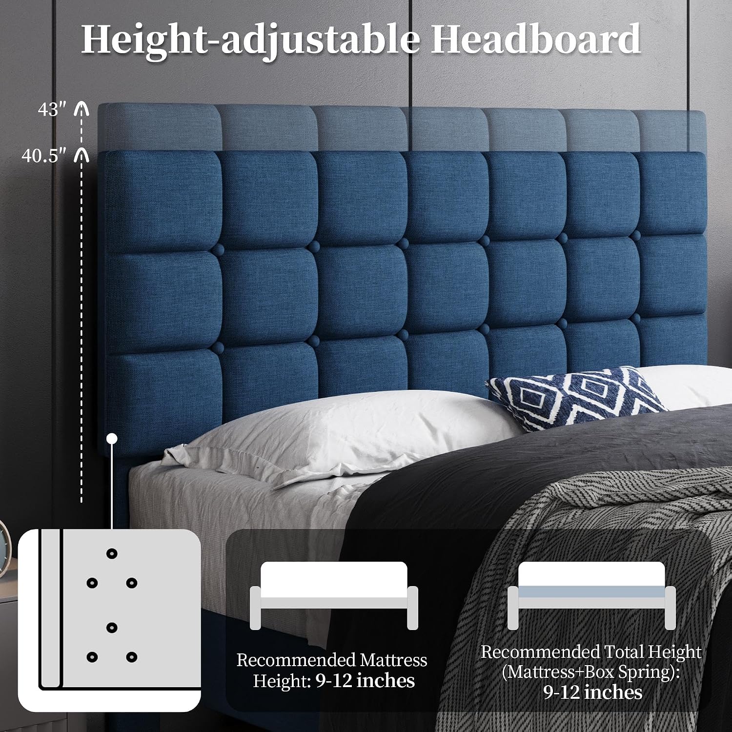 Yaheetech Full Size Upholstered Tufted Bed Frame with Headboard, Dark Gray | Sturdy engineered wood frame with linen fabric upholstery features a soft tufted headboard for easy assembly and support
