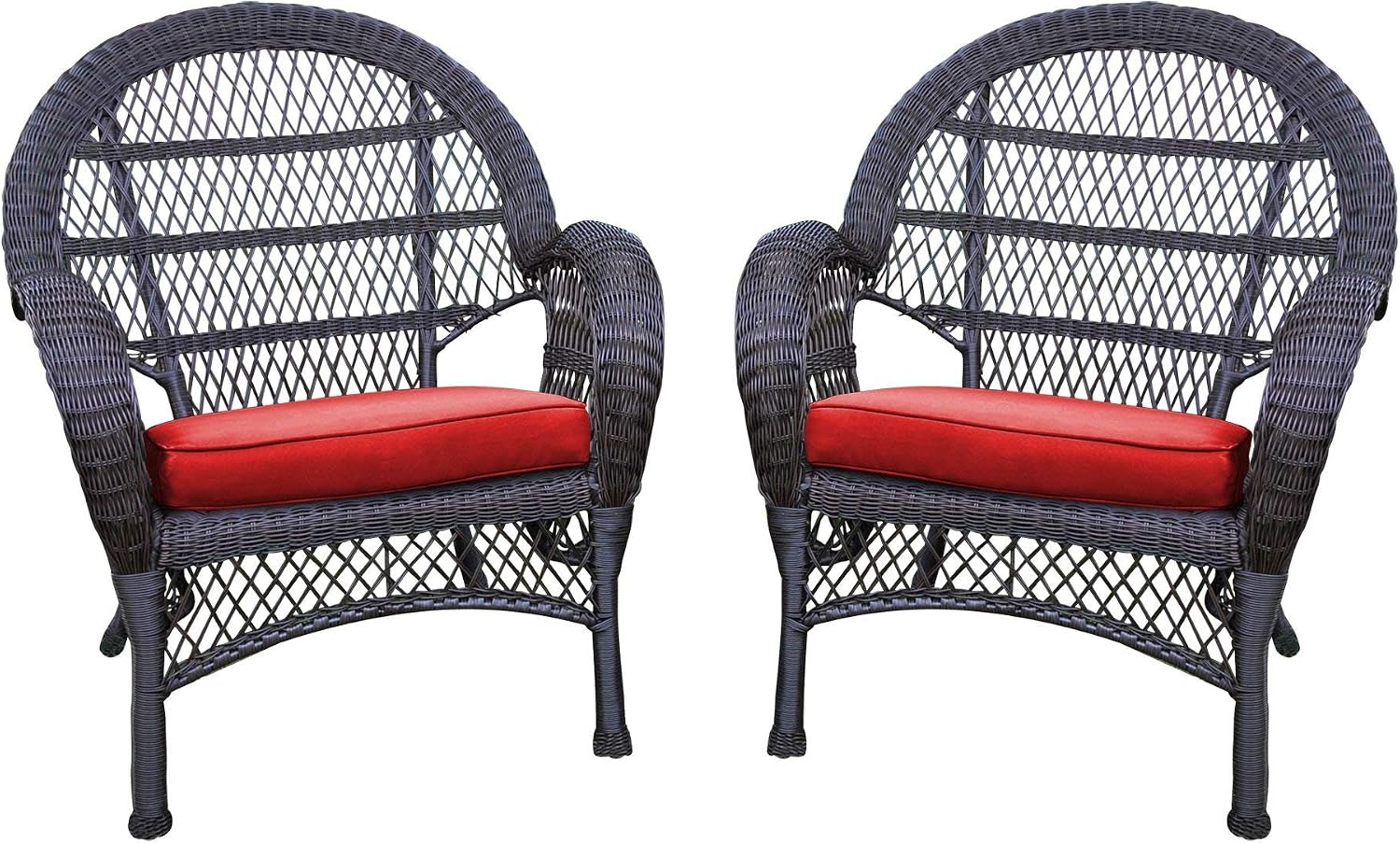 Jeco Wicker Chair with Red Cushion, Set of 2, White/W00206-