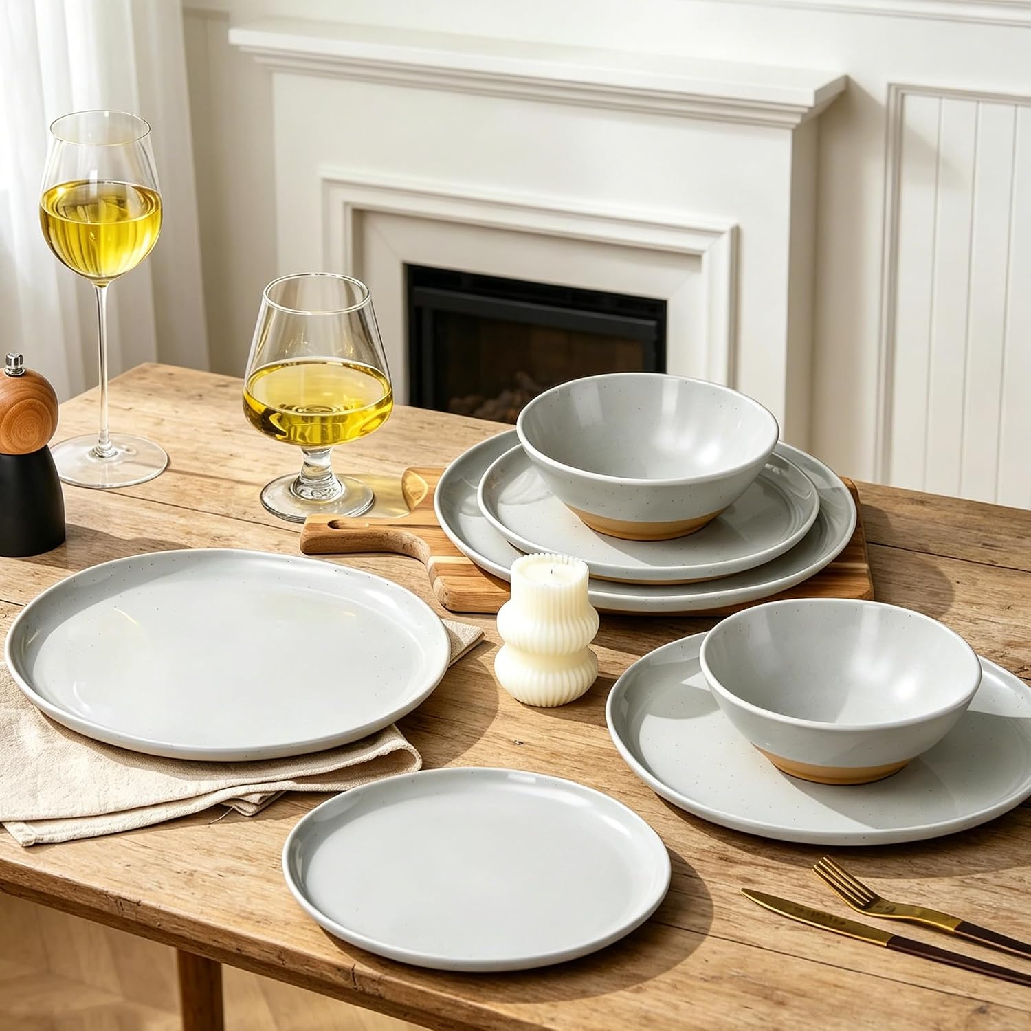 Melamine Dinnerware Sets, Plates and Bowls Sets 12 Pcs, Melamine Plates, Dish Set for 4, Unbreakable Dinnerware Set for Party, BPA Free