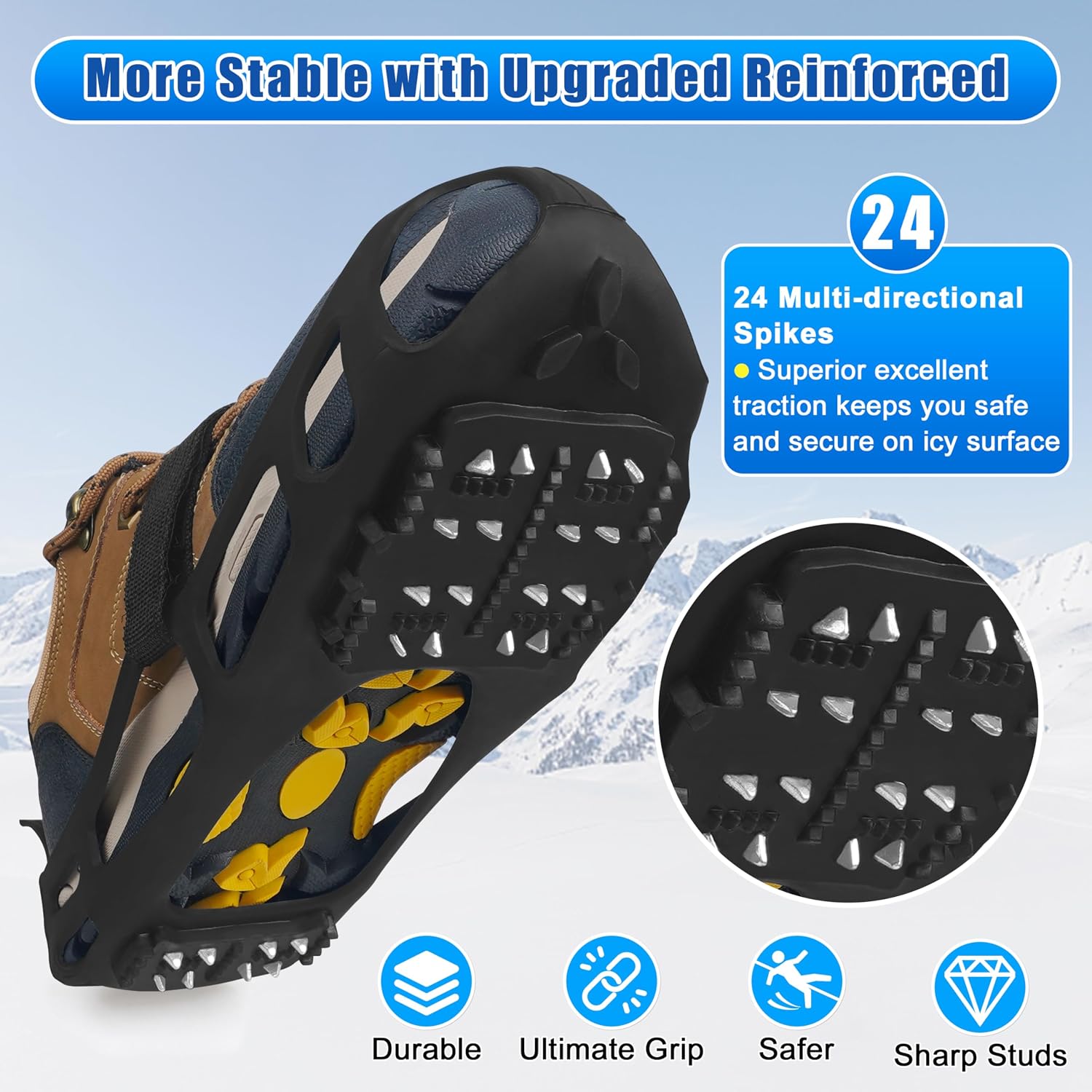 Ice Cleats for Shoes and Boots,Crampons Snow Traction Cleats for Walking on Snow and Ice,Non-Slip Shoe Grippers Slip-on Overshoe Stretch Footwear for Winter Walking Hiking Fishing