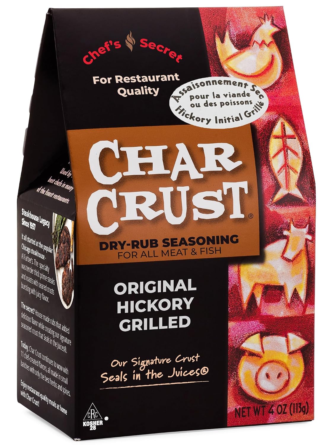 Char Crust Dry-Rub Seasonings Original Hickory Grilled | All-in-one seasonings | Perfect for Steaks, Burgers, Ribs, Tuna | Signature Crust that Seals in the Juices, 4 Ounce (Pack of 6)