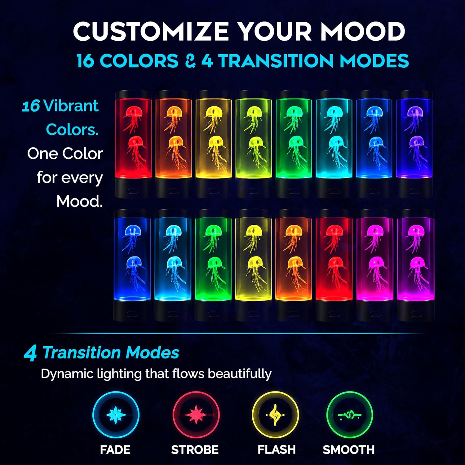 Brewish Jellyfish Lamp, 16 Color Options, 4 Mode Lifelike Jellyfish Aquarium, Electric Jellyfish LED Night Light, Fake Aquarium, Home Decor