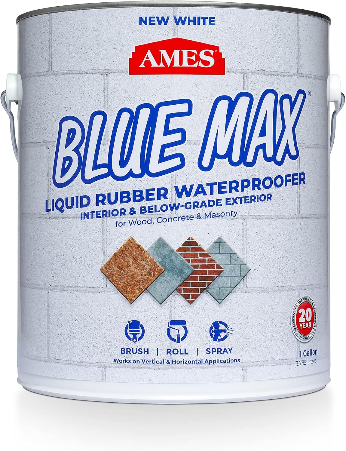 Ames Research Laboratories BMX5RG Blue MAX Waterproofer, Regular Use in Interior & Below-Grade Exterior Concrete Sealer and More. Liquid Rubber, 5 Gallon (Pack of 1), 640 Fl Oz | Ideal for waterproofing above & below grade foundations, basements, roofs,…