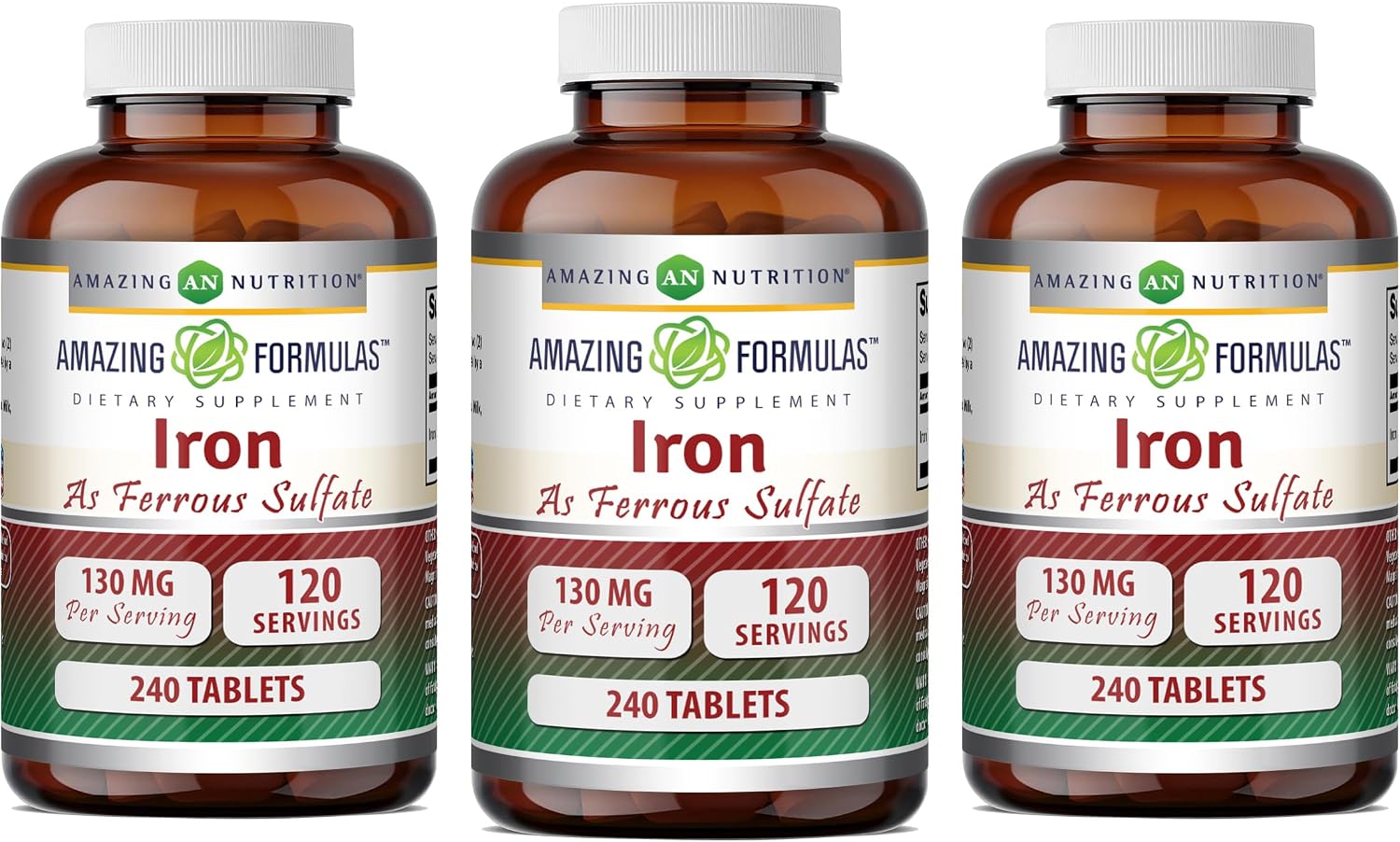 Amazing Formulas Iron as Ferrous Sulfate Supplement | 130 Mg per Serving | 240 Tablets | Non-GMO | Gluten-Free | Made in USA