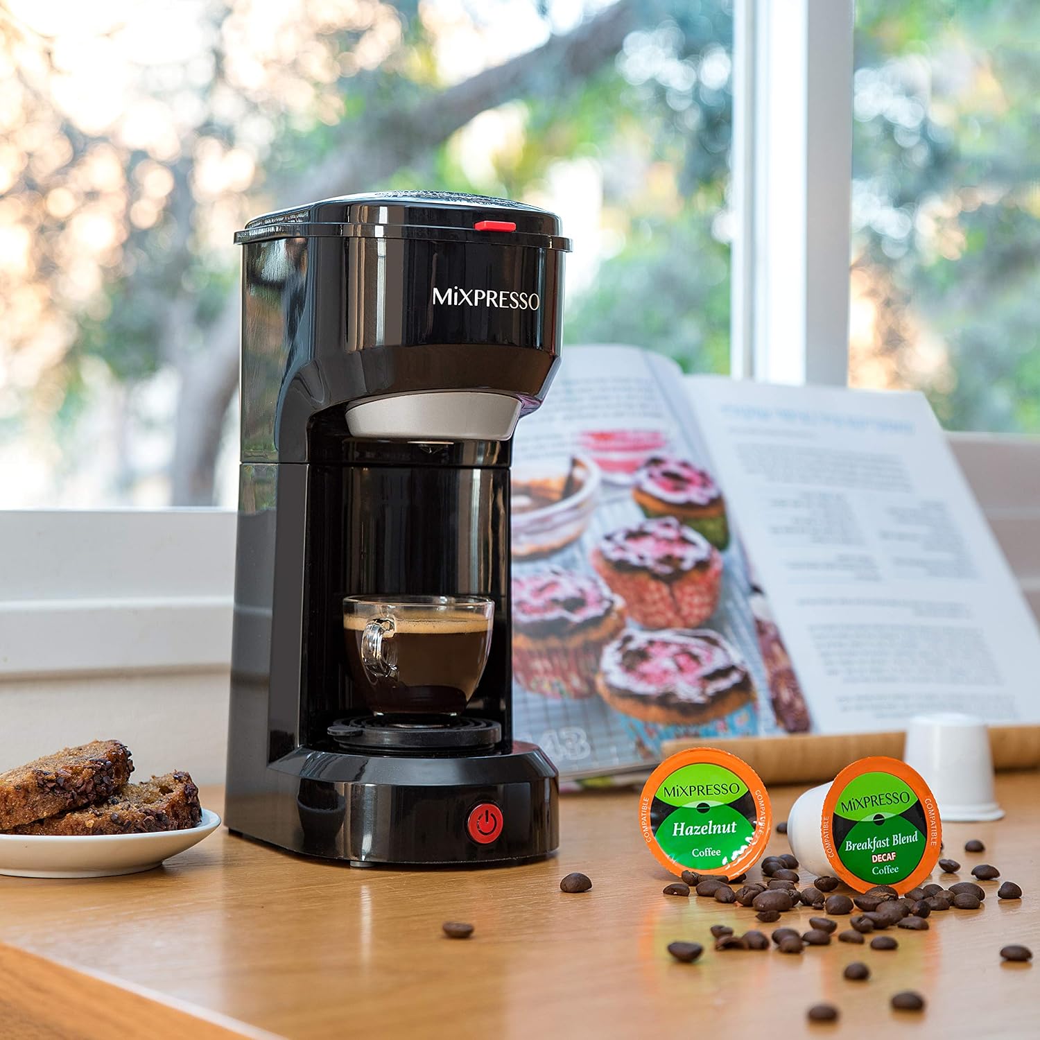 Mixpresso Single Serve Coffee Maker K Cup Coffee Maker for K Pods & Grounds | Compact 800W White Coffee Machine with 14 Oz Water Tank, Fast Brew & Auto Shut-Off, Small Design for Travel RV, Office& Dorm
