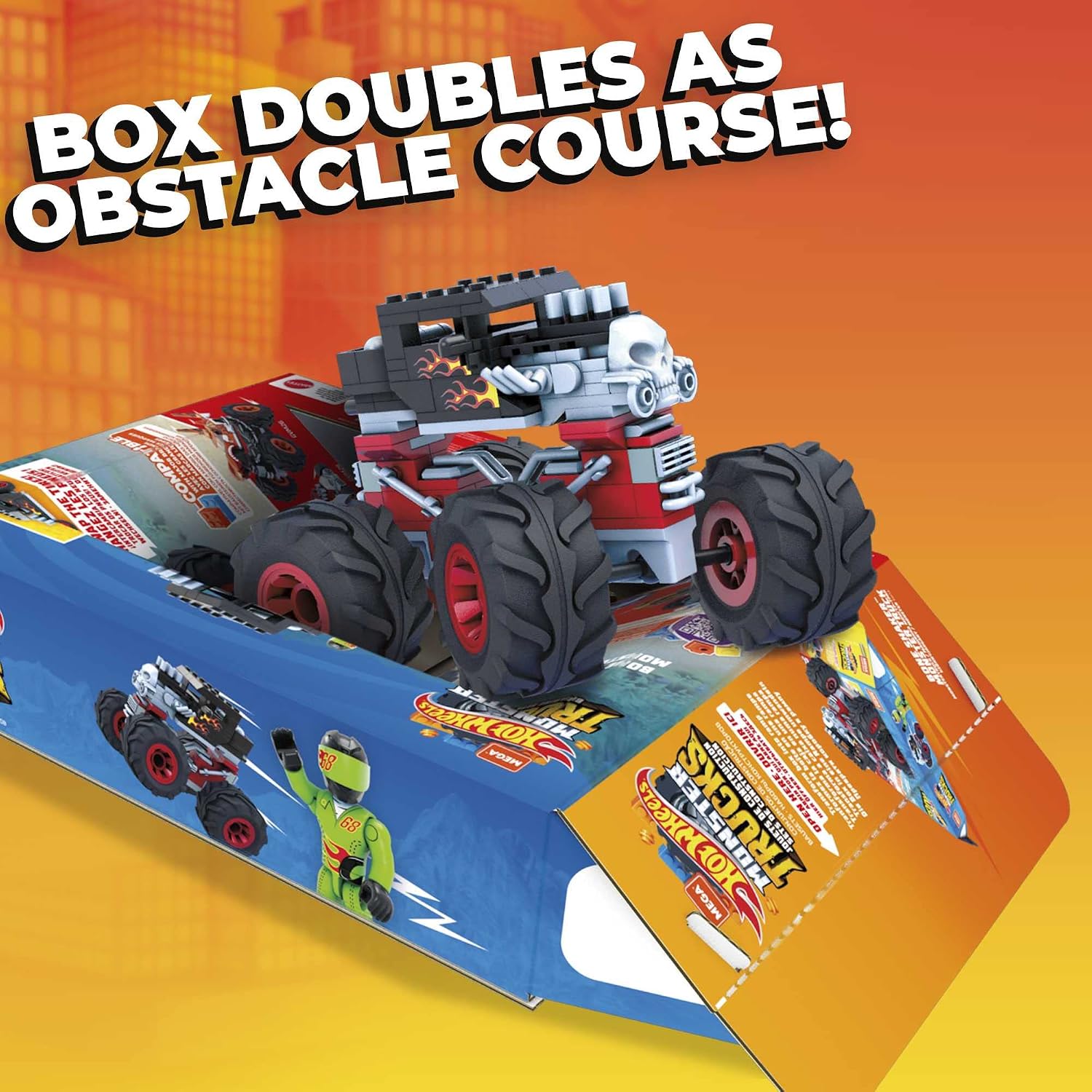 MEGA Construx Hot Wheels Monster Trucks Toy Car Building Set, Bone Shaker with 194 Pieces, 1 Micro Action Figure Driver, Red, Kids Age 5+ Years