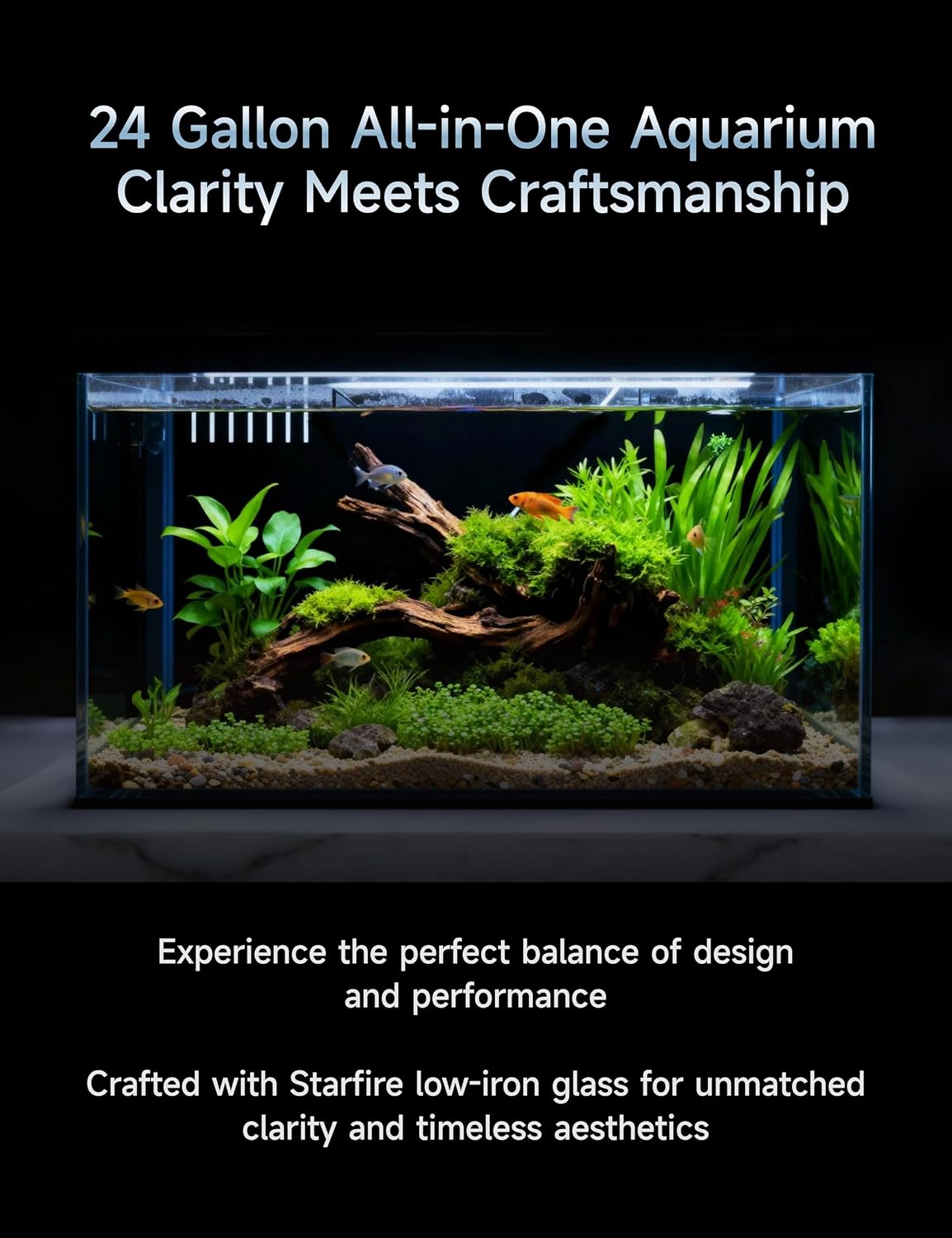 Empire USA - 24 Gallon All-in-One Aquarium Kit, Rimless Low Iron Glass AIO Saltwater & Freshwater Fish Tank