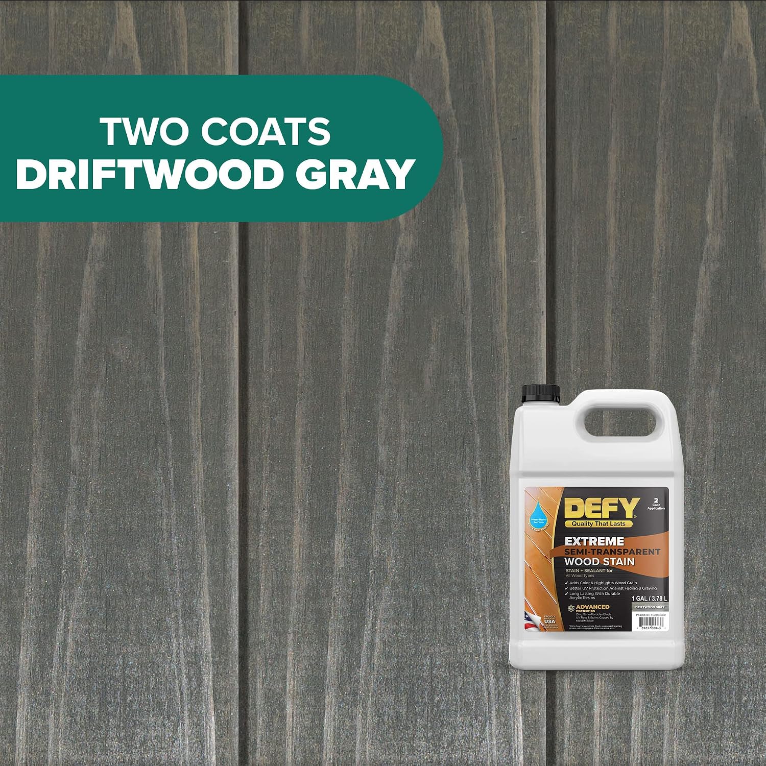 DEFY Extreme Wood Stain and Sealer in One - 1 Gallon Semi-Transparent Waterproof Coating for All Wood Types - Cedar Tone