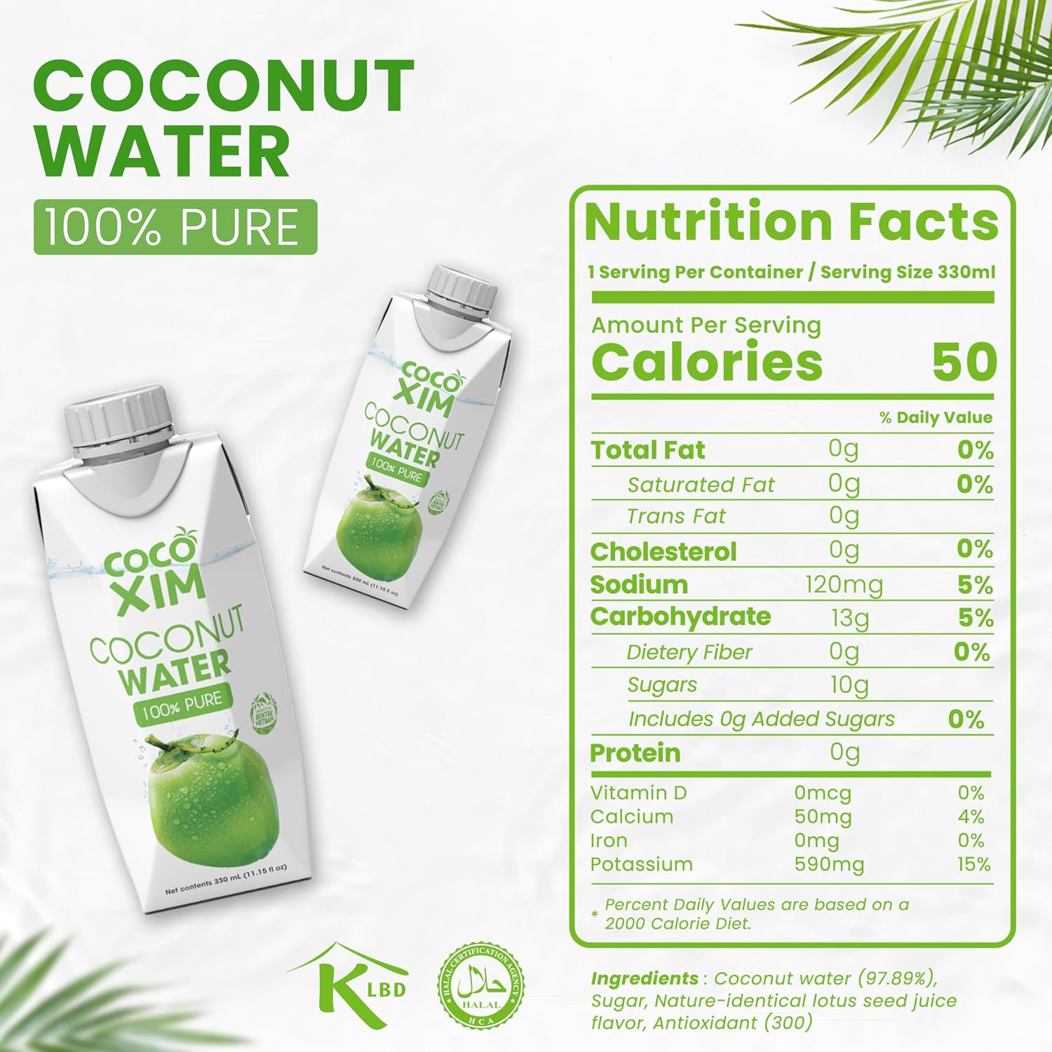 COCOXIM Ready to Drink Pure Coconut Water, 33.8 oz, Pack of 12, Zero Sugar
