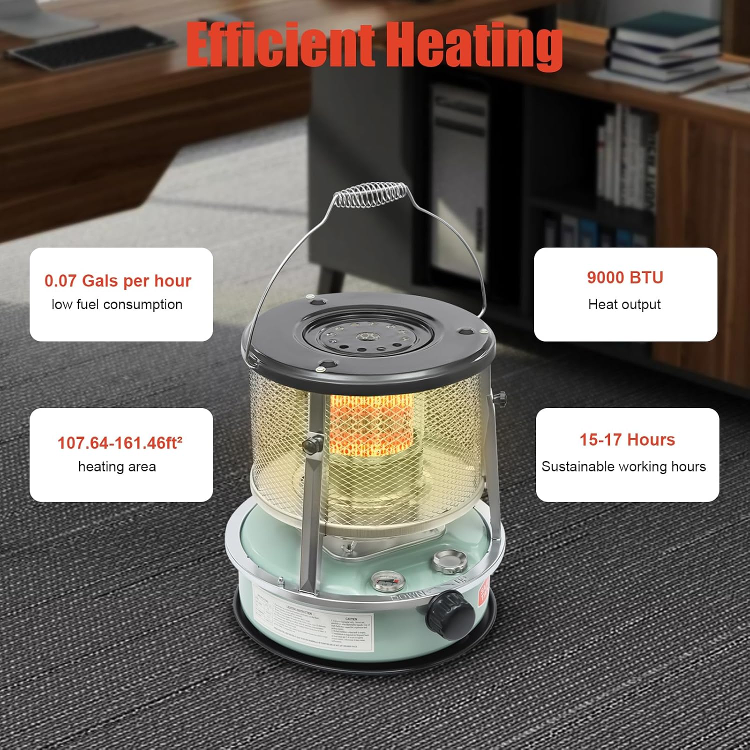 Kerosene Heater, 2600W Kerosene Portable Heaters for Outing Camping & Indoor Use with Handle, Emergency Oil Heater for Heating, Garage, Cooking(4.6L)