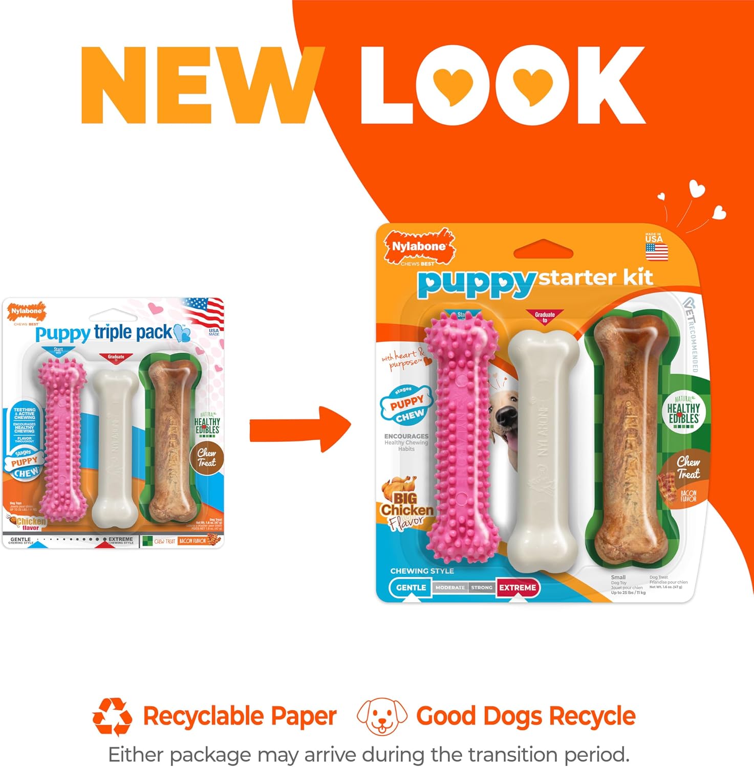 Nylabone Puppy Pacifier Chew Toy, Teething Toys for Puppies up to 25 lbs | Puppy teething toys with bacon flavor, soft material, textured nubs massage gums