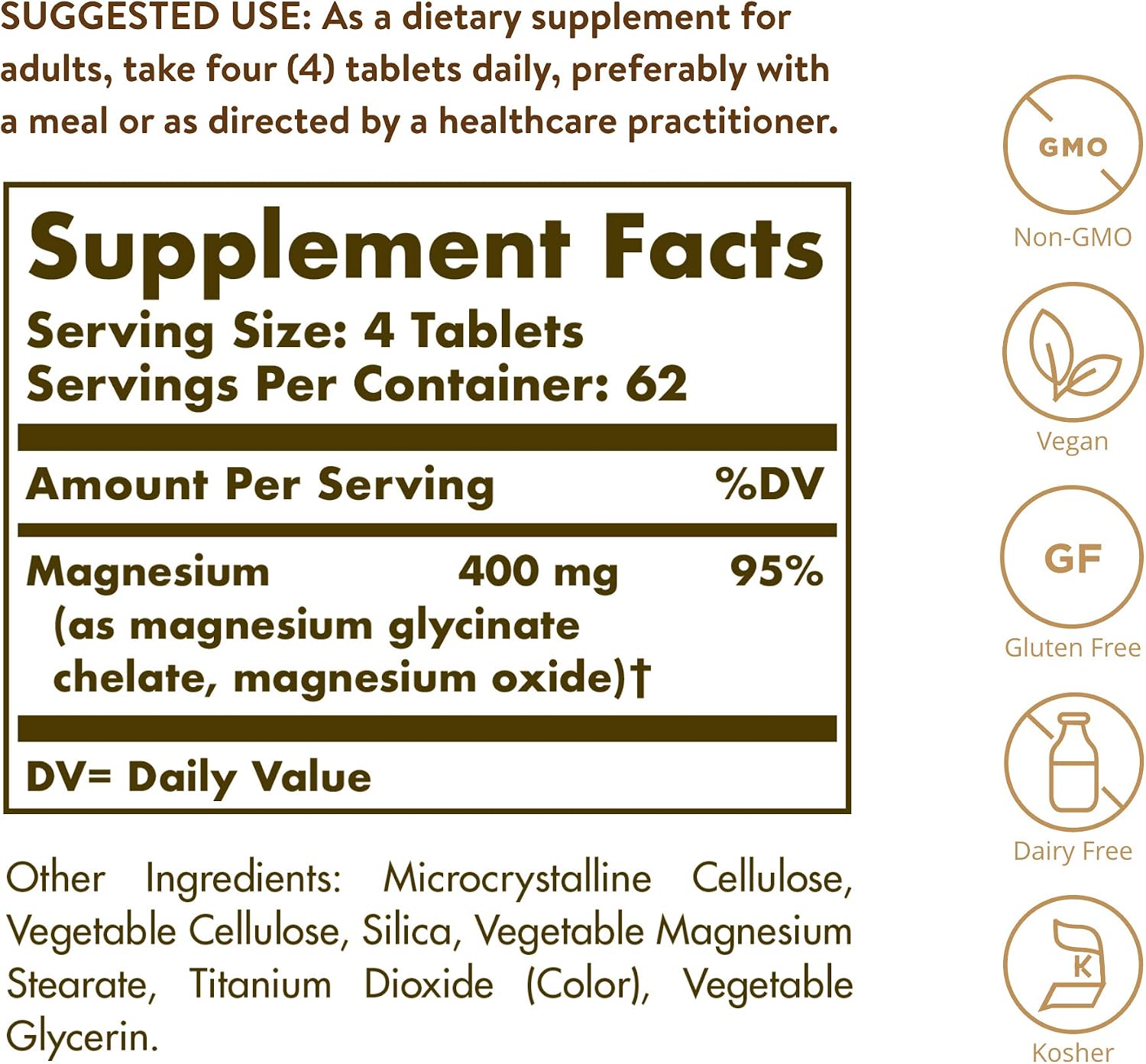 Solgar Chelated Magnesium, 250 Tablets - Supports Nerve & Muscle Function - Promotes Healthy Bones - Vital for Cellular Energy Release - Non-GMO, Vegan, Gluten Free, Dairy Free - 62 Servings