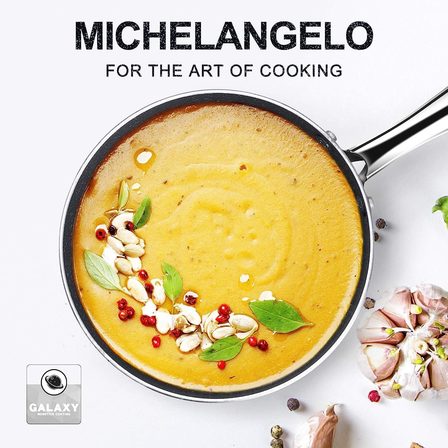 MICHELANGELO 2 Quart Saucepan with Lid, Nonstick Sauce Pan with Healthy Coating, Granite Sauce Pan with Stainless Steel Handle