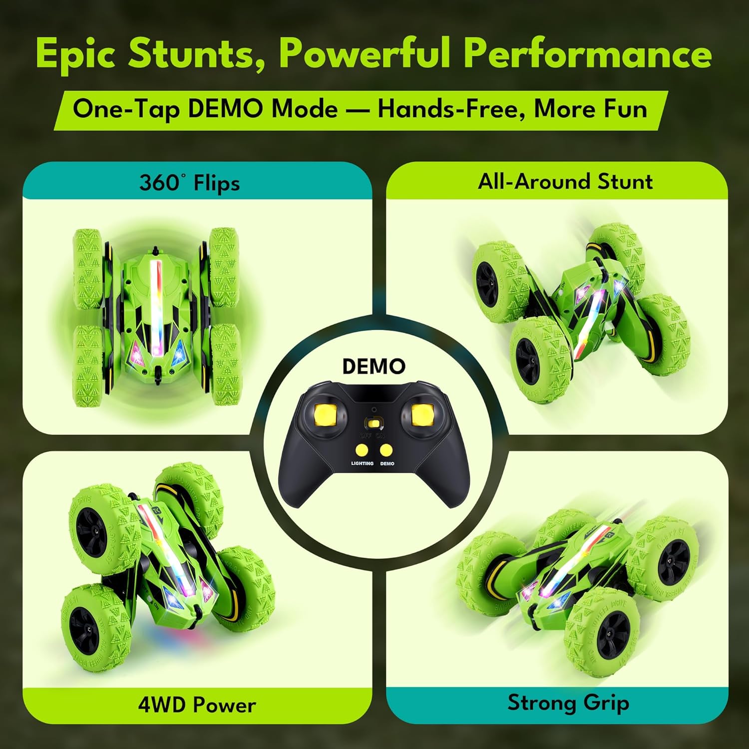 Threeking Remote Control Flip Stunt Car Double Sided Driving Toys Gifts | Durable RC Cars with Breathing Soft Lights for Boys Girls Ages 6-12