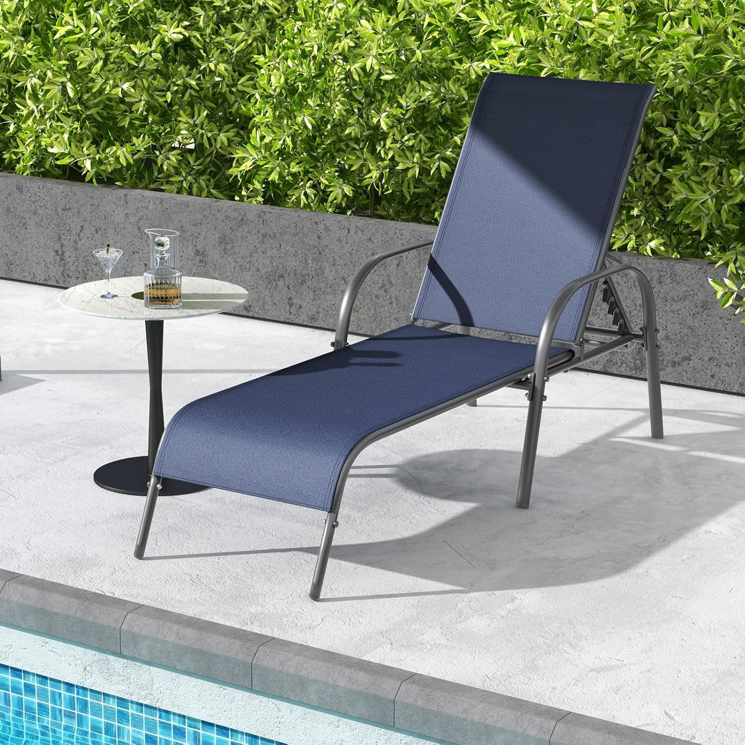 GIANTEX 2 Pack Patio Lounge Chair with 5 Adjustable Backrest, Black