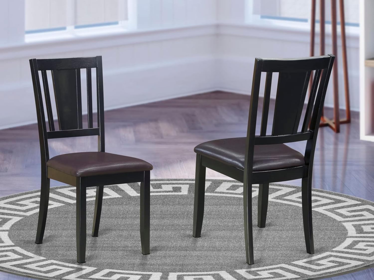 East West Furniture DUC-MAH-LC Dudley Kitchen Dining Chairs - Faux Leather Upholstered Wood Chairs, Set of 2, Mahogany