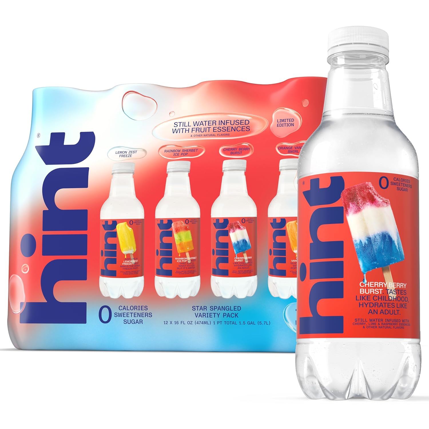 Hint Flavored Water Zero Sugar 0 Calories - Pineapple 16 FL Oz (12 pack) | Crisp, refreshing water, fruit flavors. 0 calories, 0 sugar, 0 sweeteners. Hydration for wellness. Gluten-free, Kosher, Vegan