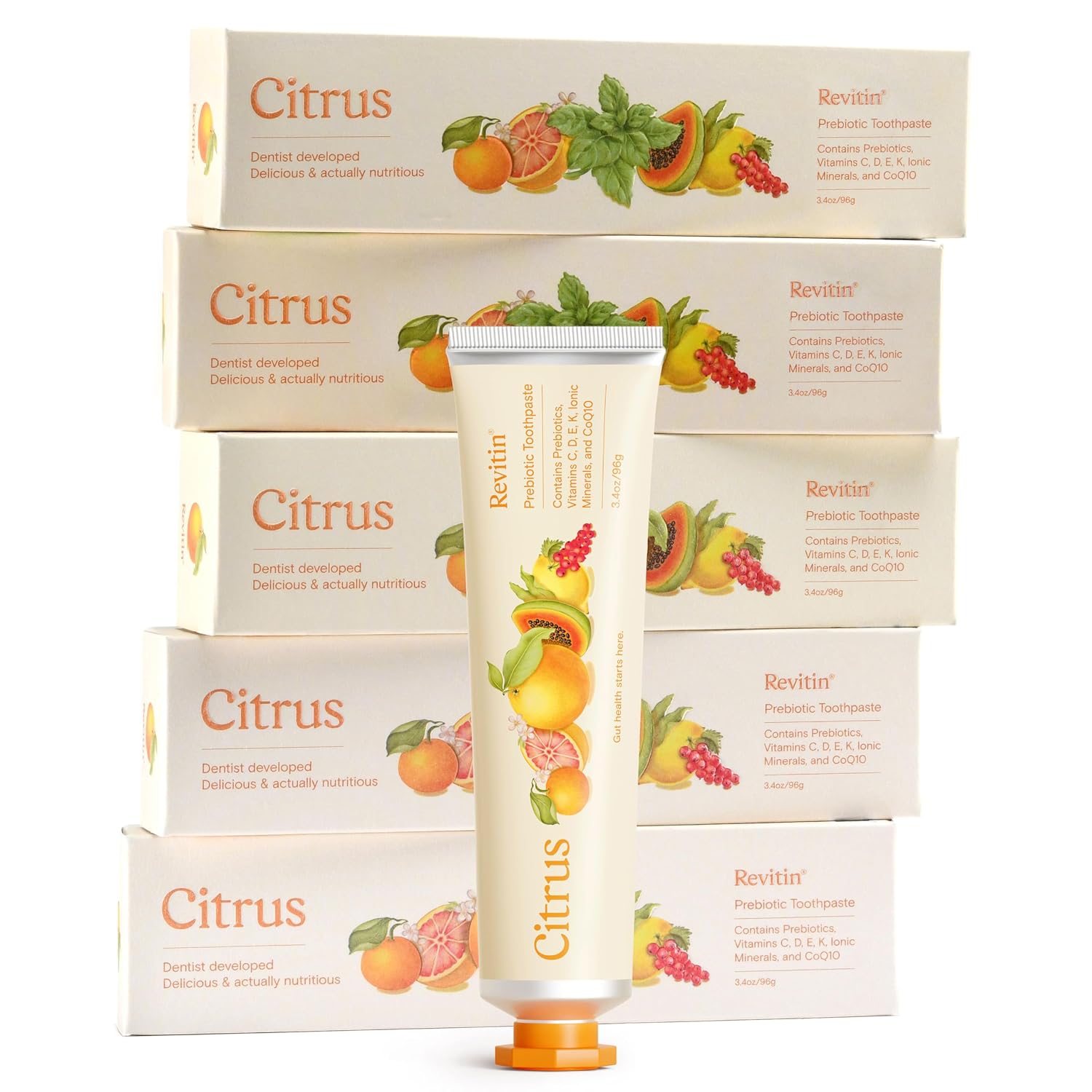 Revitin Toothpaste | Fluoride-Free Prebiotic Citrus Tooth Gel | No SLS, Gluten Free, Dye Free, GMO Free, No Sweeteners | Non-Toxic, Kid Approved