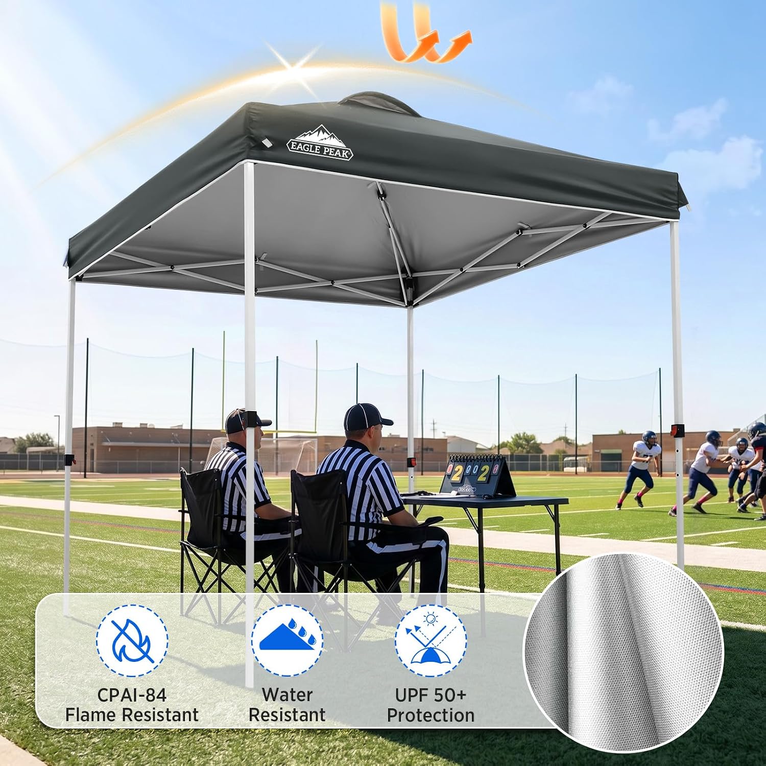 EAGLE PEAK 10x10 Pop Up Canopy Tent Easy Up Canopy Outdoor, White | Patented PeakPush™ Center Lock, 1 Person Setup Portable Pop Up Tent, Beach, Markets, Camping Sport Events, Wheeled Carry Bag