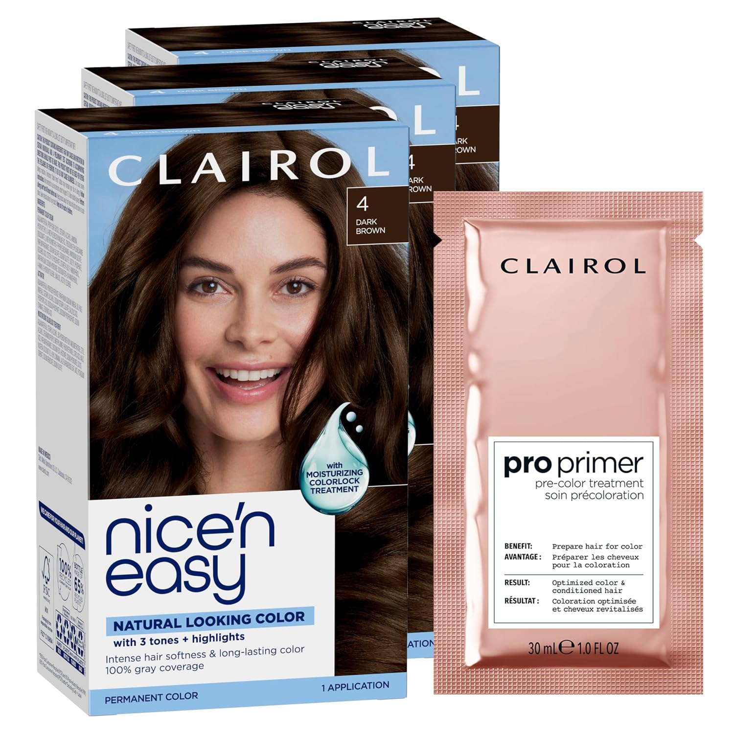 Clairol Nice'n Easy Permanent Hair Dye, 6A Light Ash Brown | Pack of 3