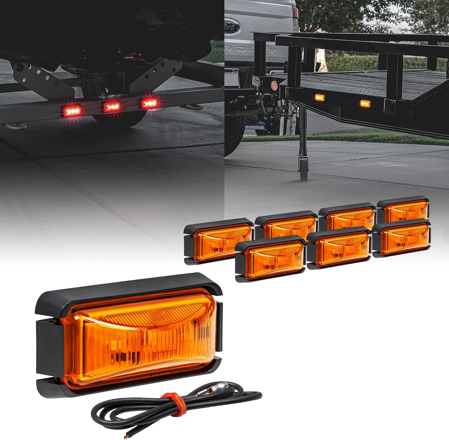 TRUE MODS 2pc 2.5" Amber Rectangle LED Trailer Marker Lights for Truck RV