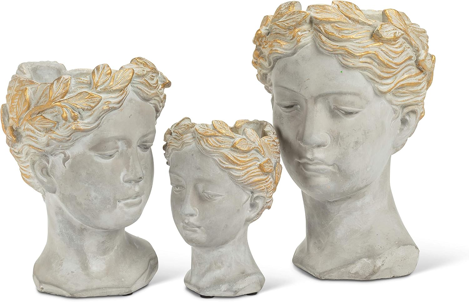 Abbott Collection Large Woman Head Planter | Hand-Finished Greco-Roman Style, Indoor & Outdoor, For Flowers & Succulents, Cement, Gray, 10"H