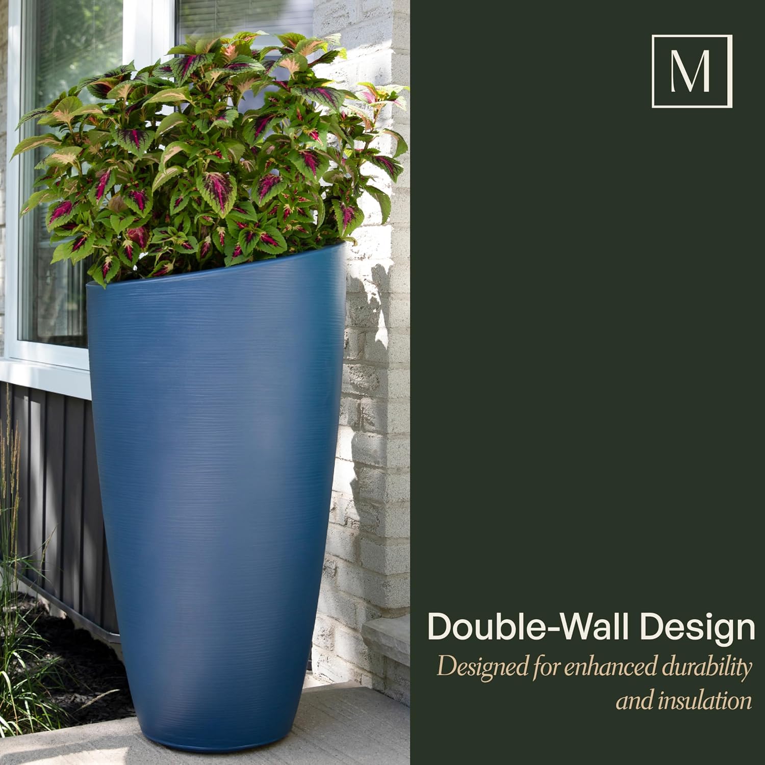 Mayne Modesto 20in Round Modern Planter, Neptune Blue | All season, Indoor/Outdoor, Double-wall design, Fade resistant, 15-year warranty