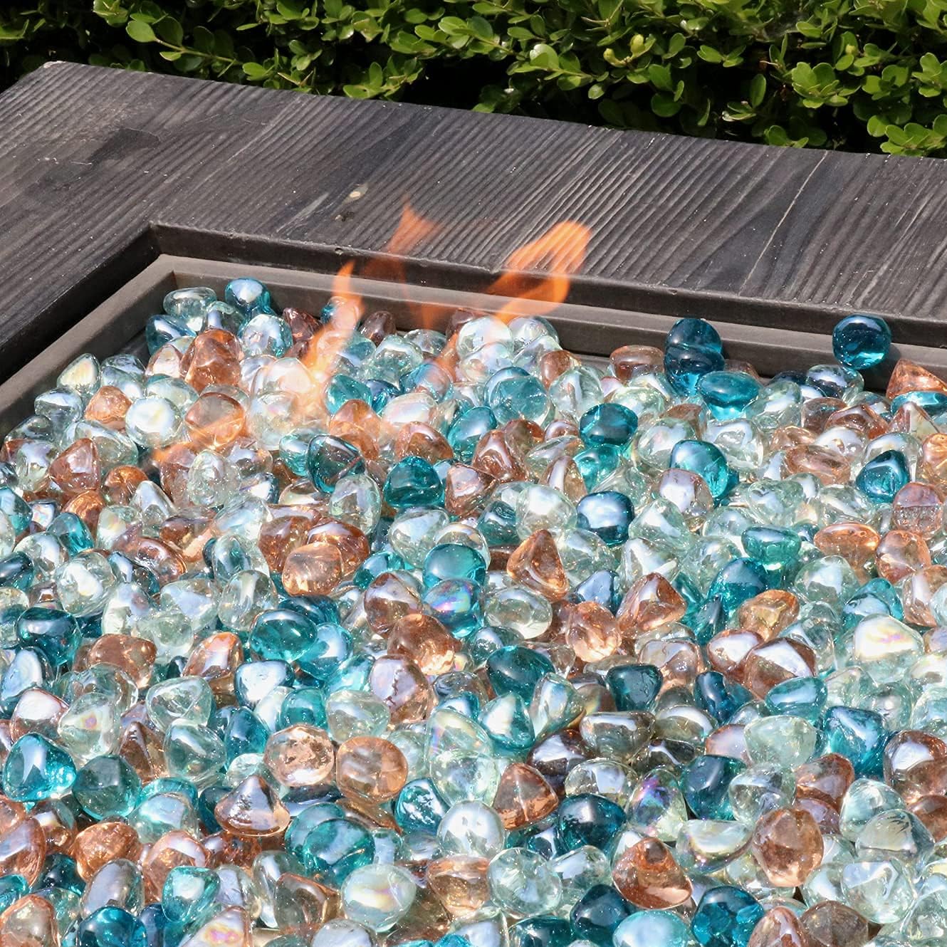 Fire Glass Diamond 1 Inch Fire Pit Glass Rocks for Propane or Gas Fire Pit （10 Pounds Margarita Azura Blue ） Gift Package