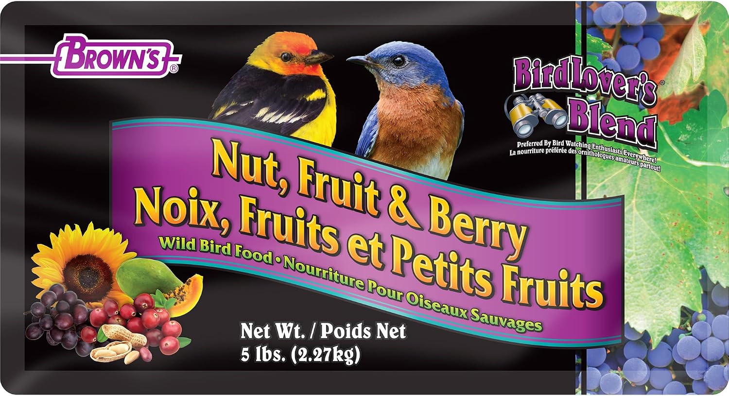 Brown's Bird Lover’s Blend Nut, Fruit & Berry Wild Bird Food, Gourmet Bird Seed with Fruits, Nuts & Sunflower Seeds, Natural & Preservative-Free