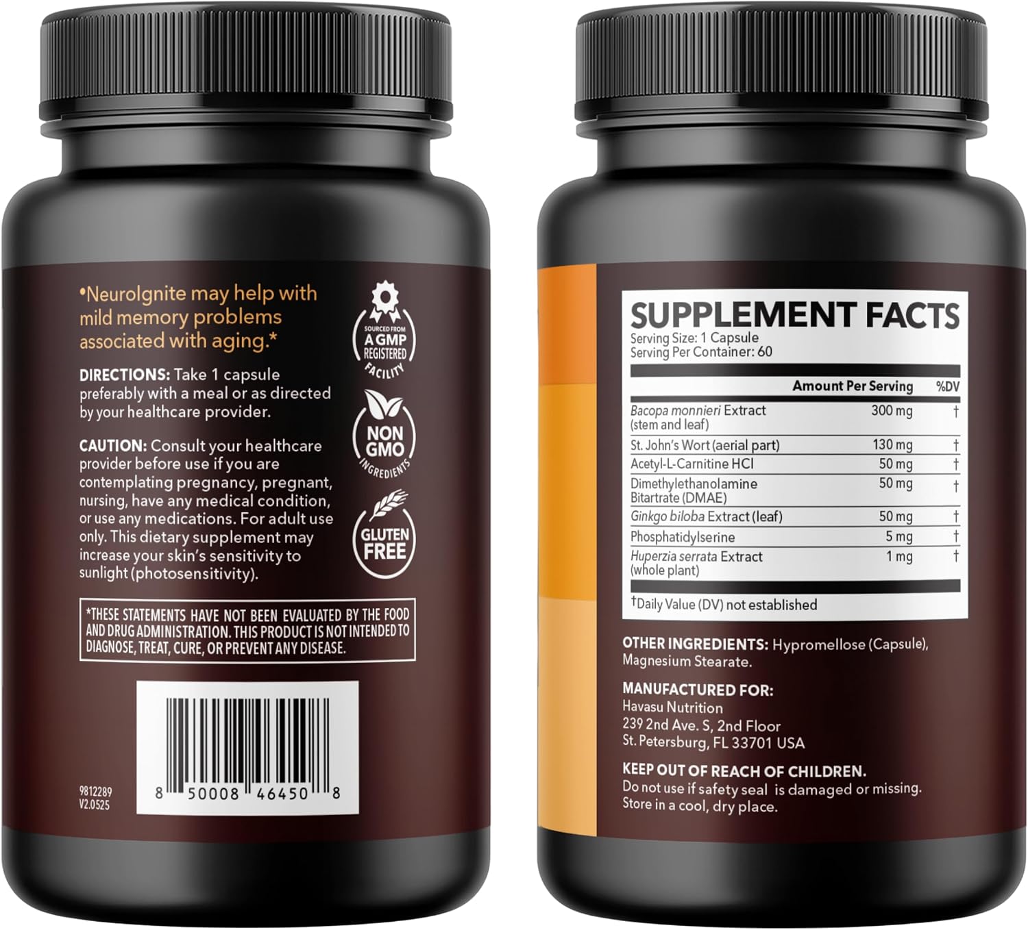 NeuroIGNITE Nootropic Brain Supplement for Memory and Focus, 30 Count | Vegan, Non-GMO Nootropic with Bacopa, Ginkgo Biloba, St. John's Wort for Cognitive Health and Mental Clarity, 30 Servings