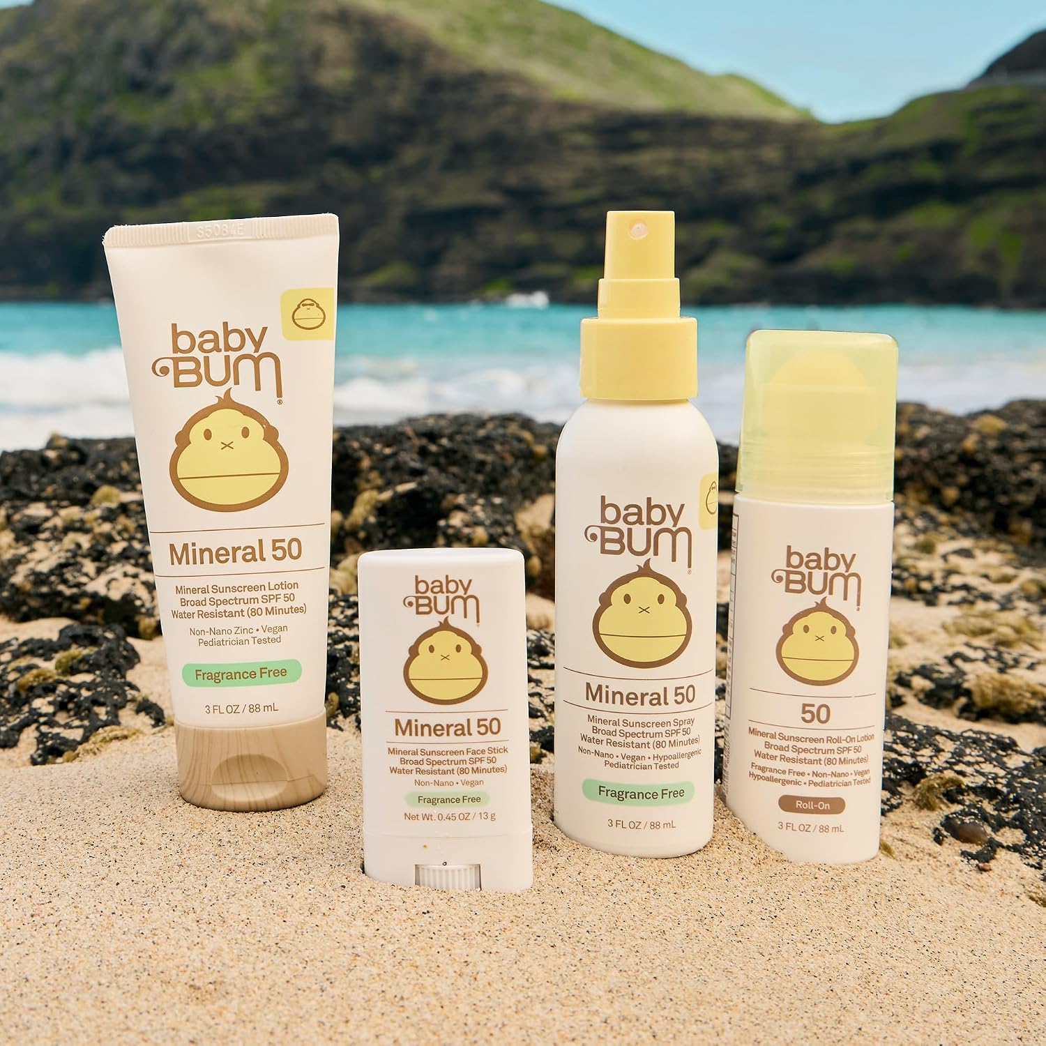 Baby Bum SPF 50 Sunscreen Lotion - Mineral UVA/UVB Face and Body Protection for Sensitive Skin - Hawaii 104 Act Compliant (Made without Octinoxate & Oxybenzone) - Travel Size - 3 oz