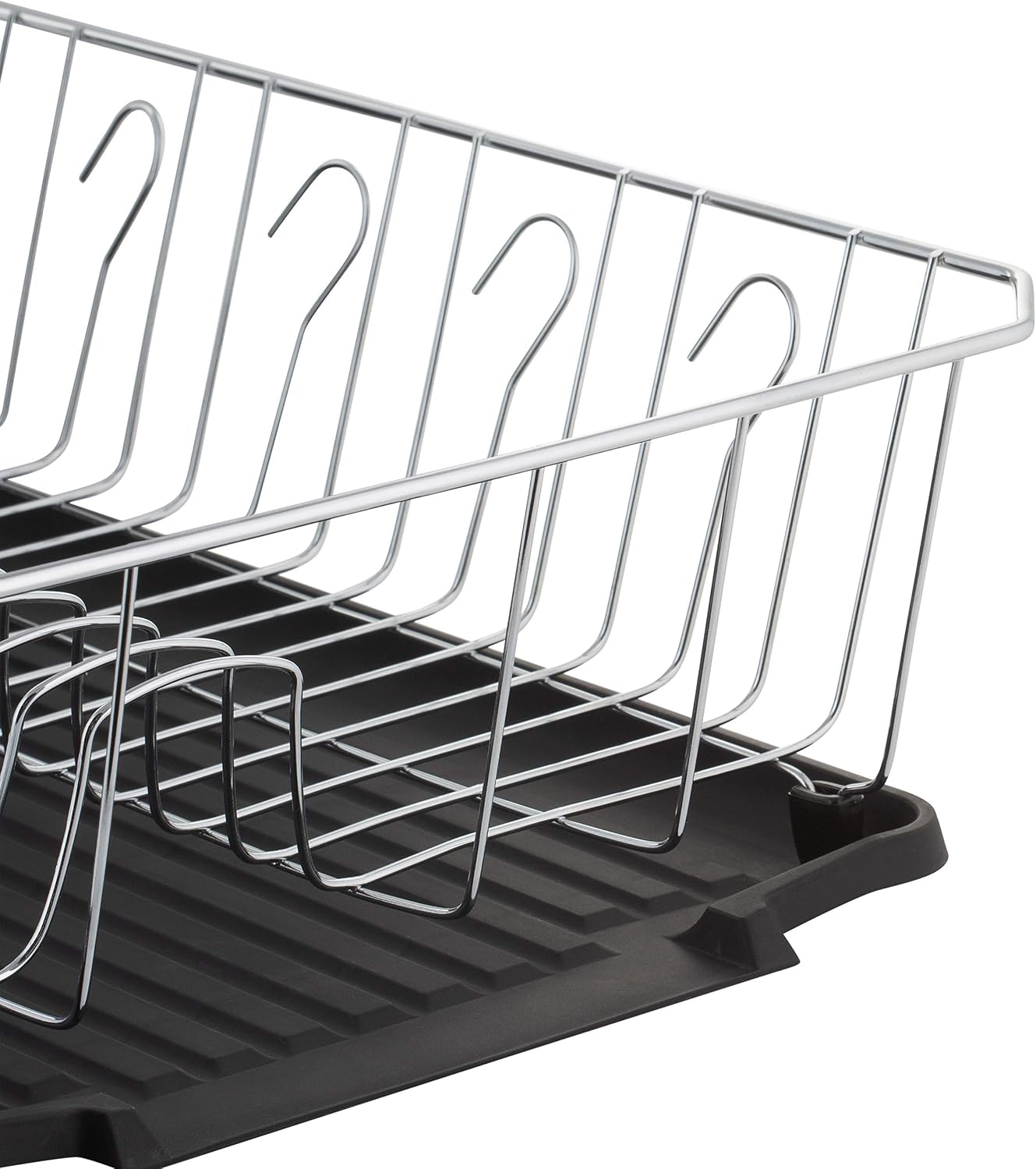 Kitchen Details 3 Piece Dish Rack | Drying Rack, Cutlery Basket & Drainboard Tray | Countertop | Self Draining | Open Wire Design | Chrome | White