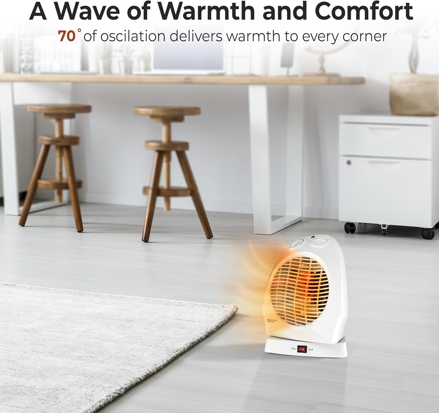 Comfort Zone CZ50 750/1500-Watt Fan-Forced Oscillating Electric Portable Heater with Adjustable Thermostat, Built-in Overheat Sensor, Safety Tip-Over Switch, and Heat Resistant Housing, White