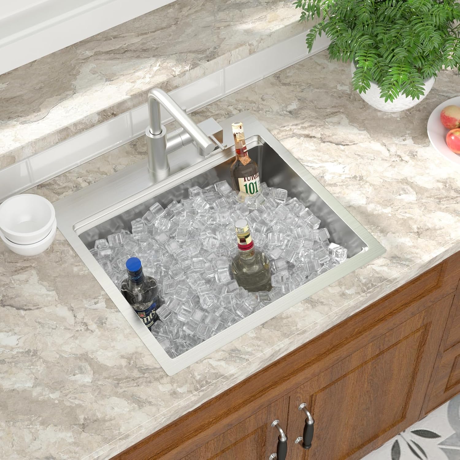 Mocoloo 13 Inch Drop in Bar Sink - 13" x 15" Small Kitchen Sink T304 Stainless Steel Handmade Single Bowl Round Corner Topmount Wet Bar Sink for
