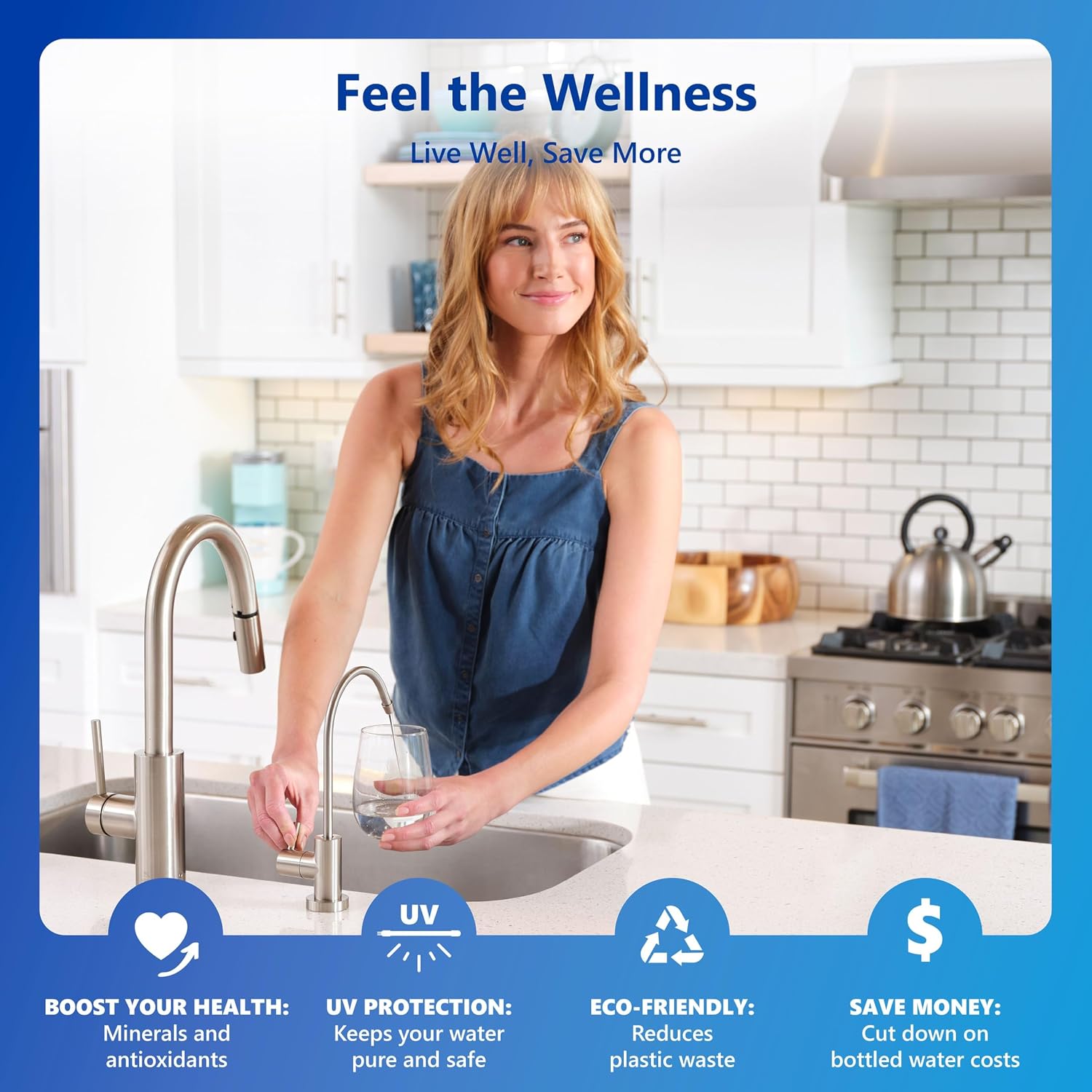 Express Water ROALK5D, 10-Stage Under Sink RO System, Alkaline, 50 GPD | NSF Certified 372, Deluxe Chrome Facuet, Reduces 99% of Impurities, BPA Free, Leak Detection